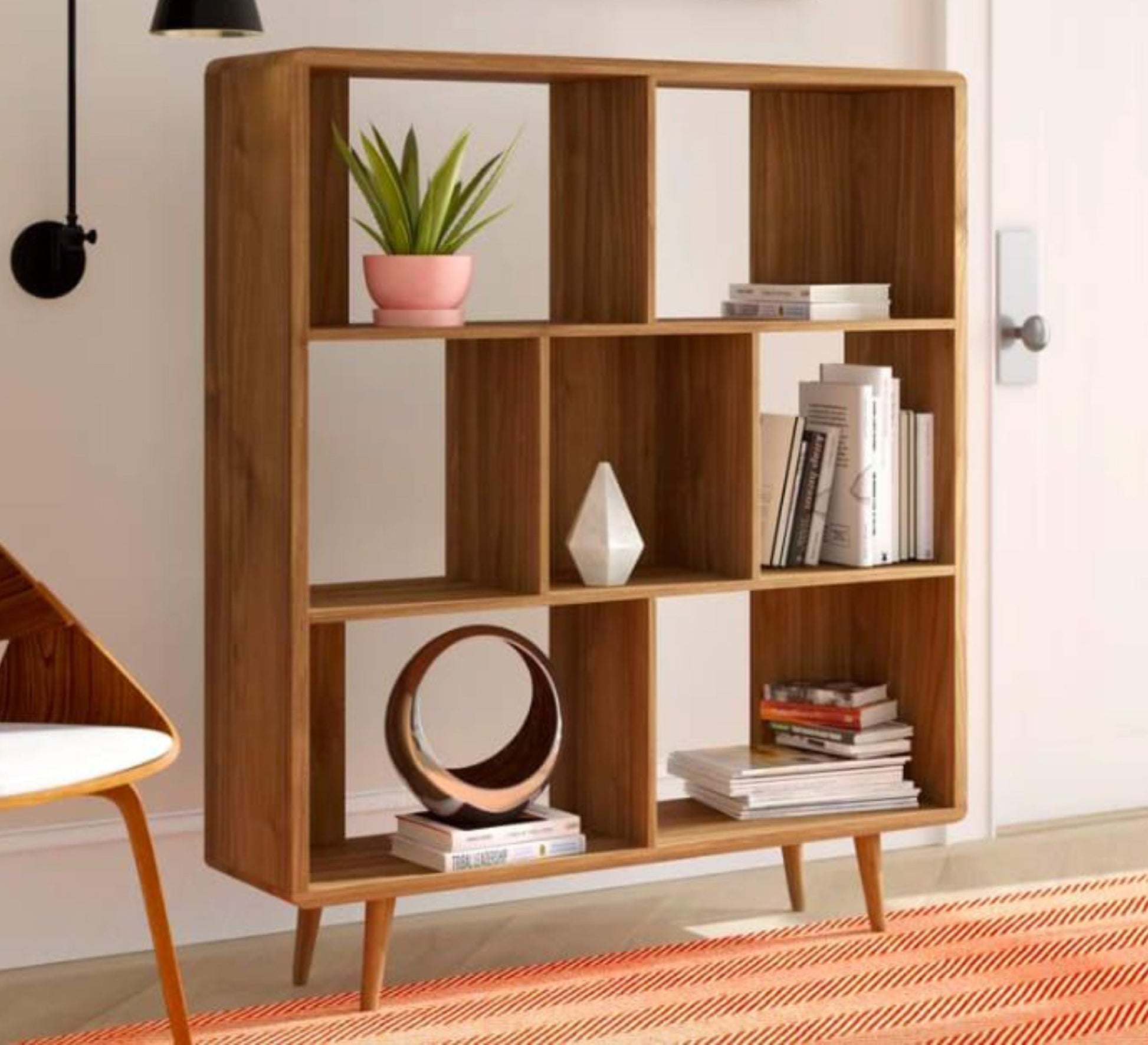 Beige veneer wood bookshelf - Vitrine Furniture - Furniture