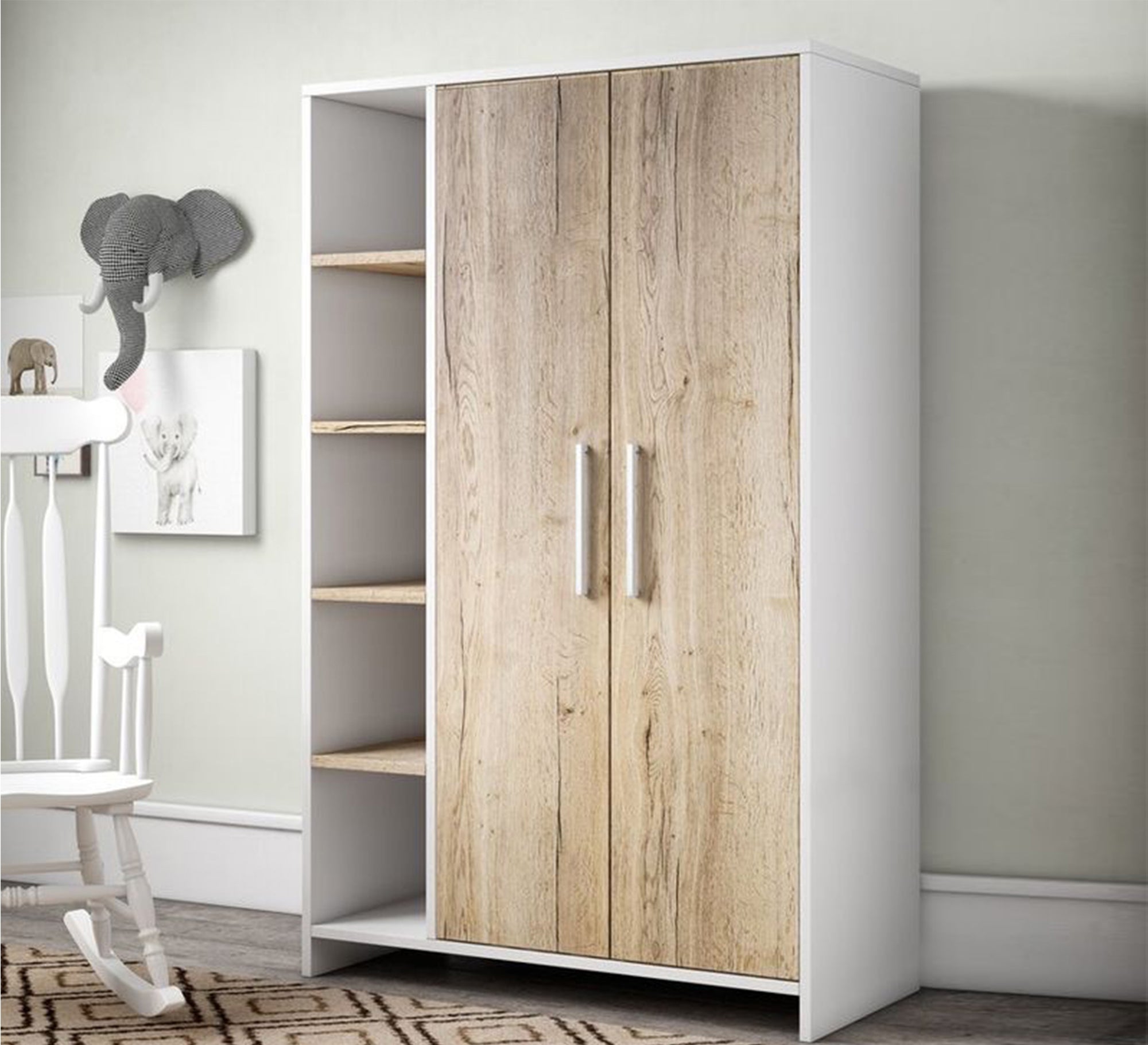 Beige & White Elegance Wardrobe with External Shelves Added - Vitrine Furniture - Furniture