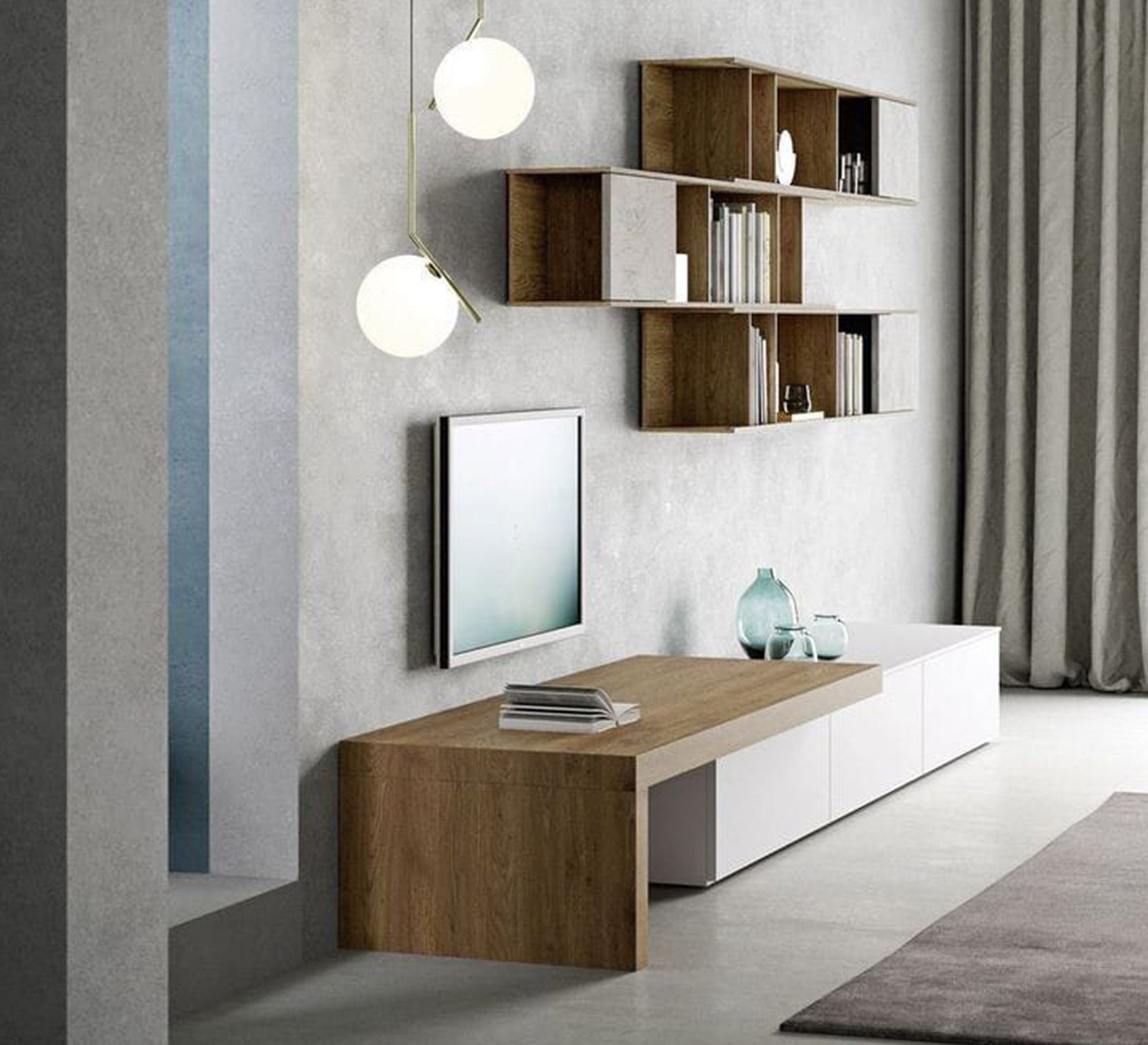 Beige wood and white TV unit - Vitrine Furniture - Furniture