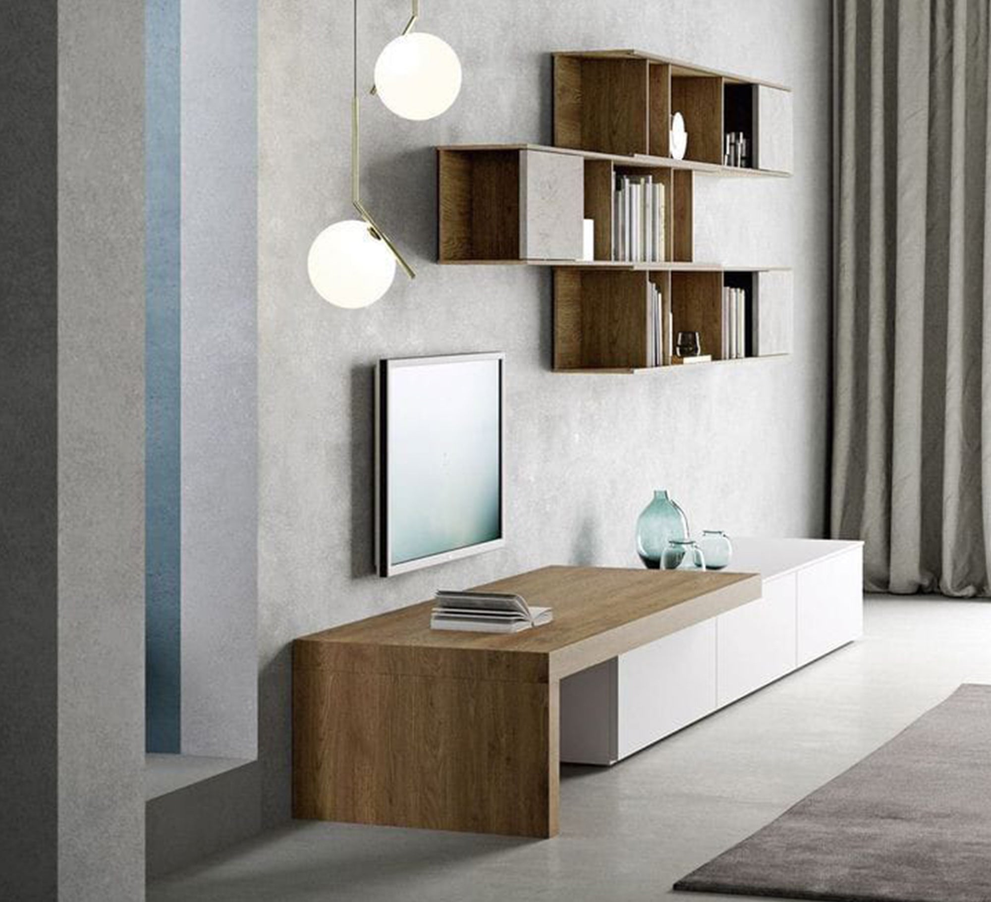 Beige wood and white TV unit - Vitrine Furniture - Furniture