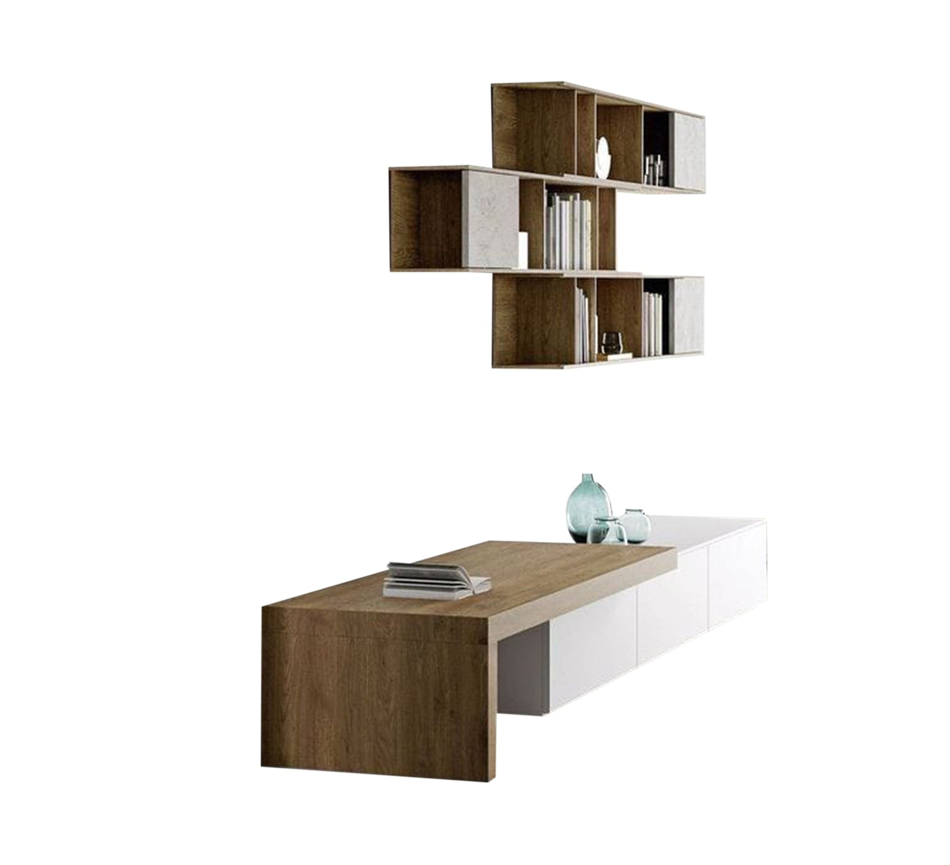 Beige wood and white TV unit - Vitrine Furniture - Furniture