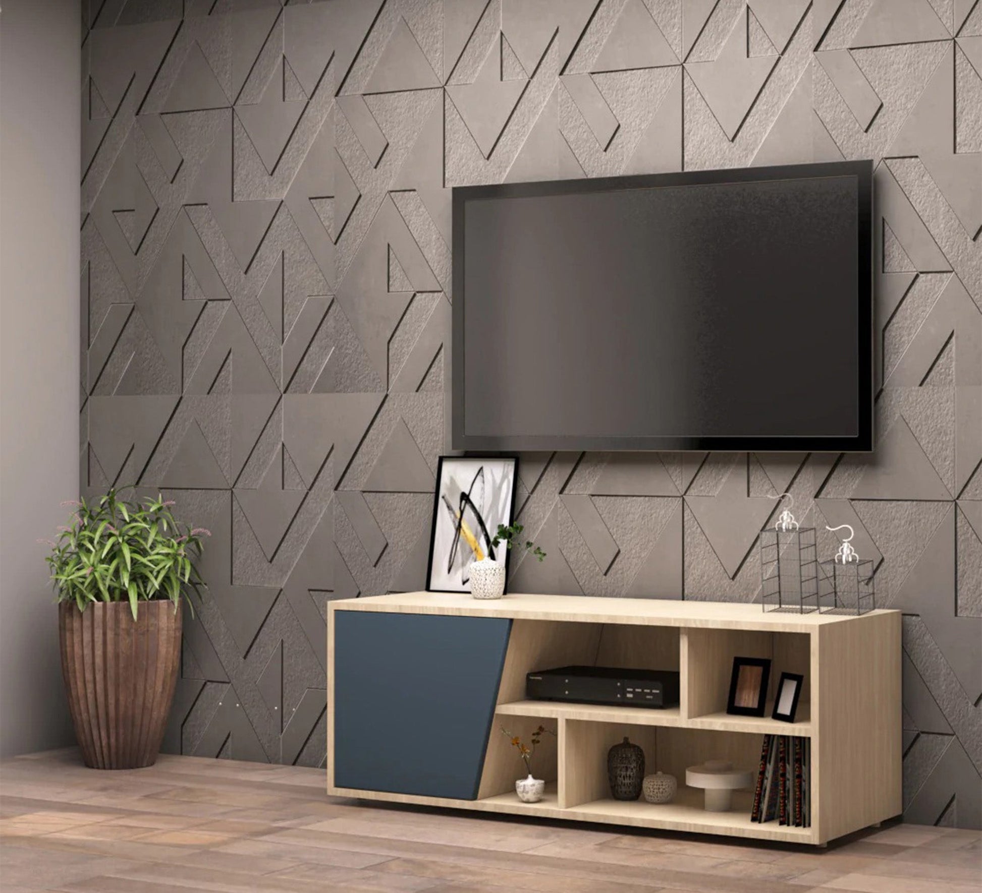 Beige Wood TV Table * Stylish Gray Accents - Vitrine Furniture - TV Table & Cabinet