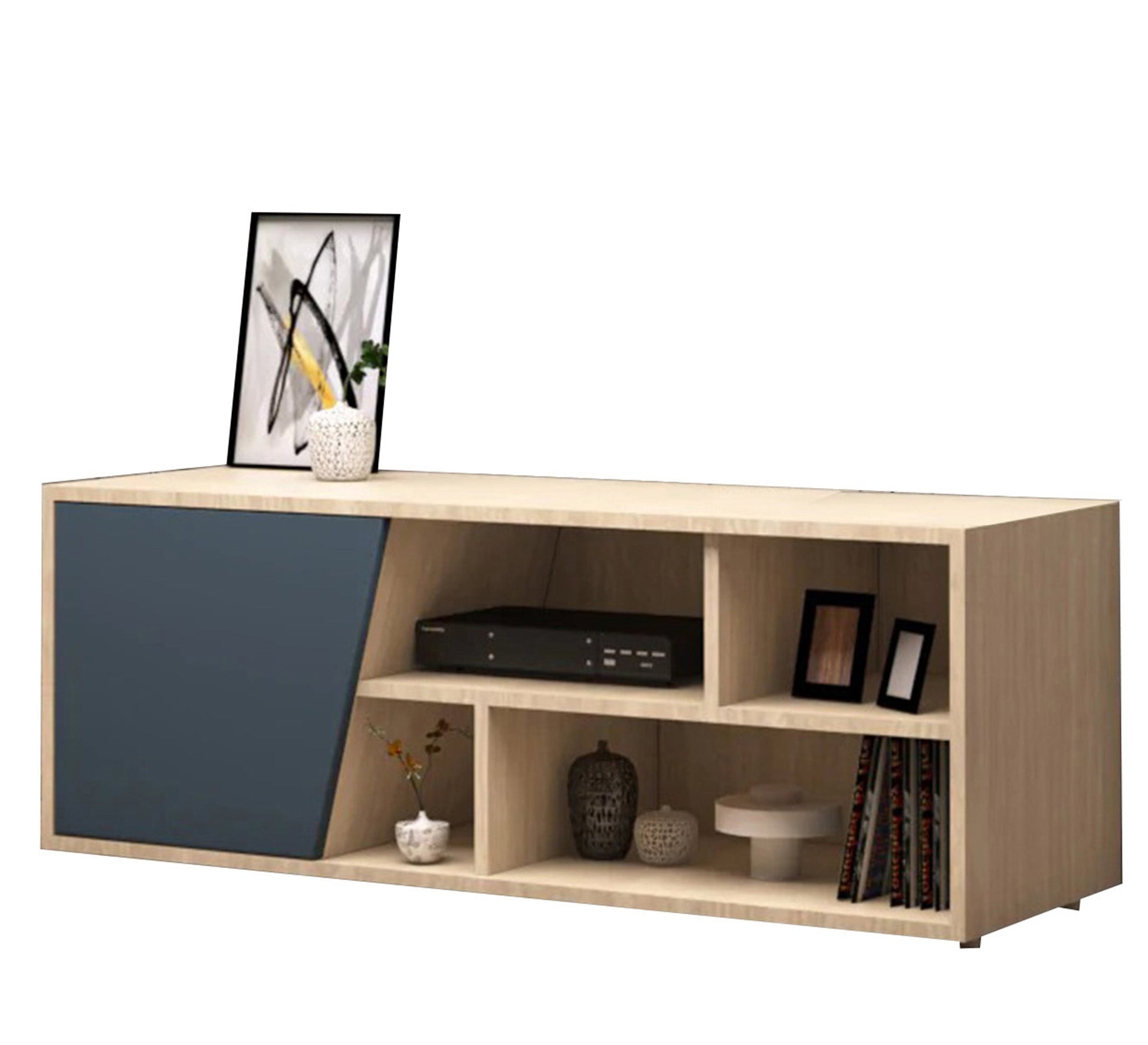 Beige Wood TV Table * Stylish Gray Accents - Vitrine Furniture - TV Table & Cabinet