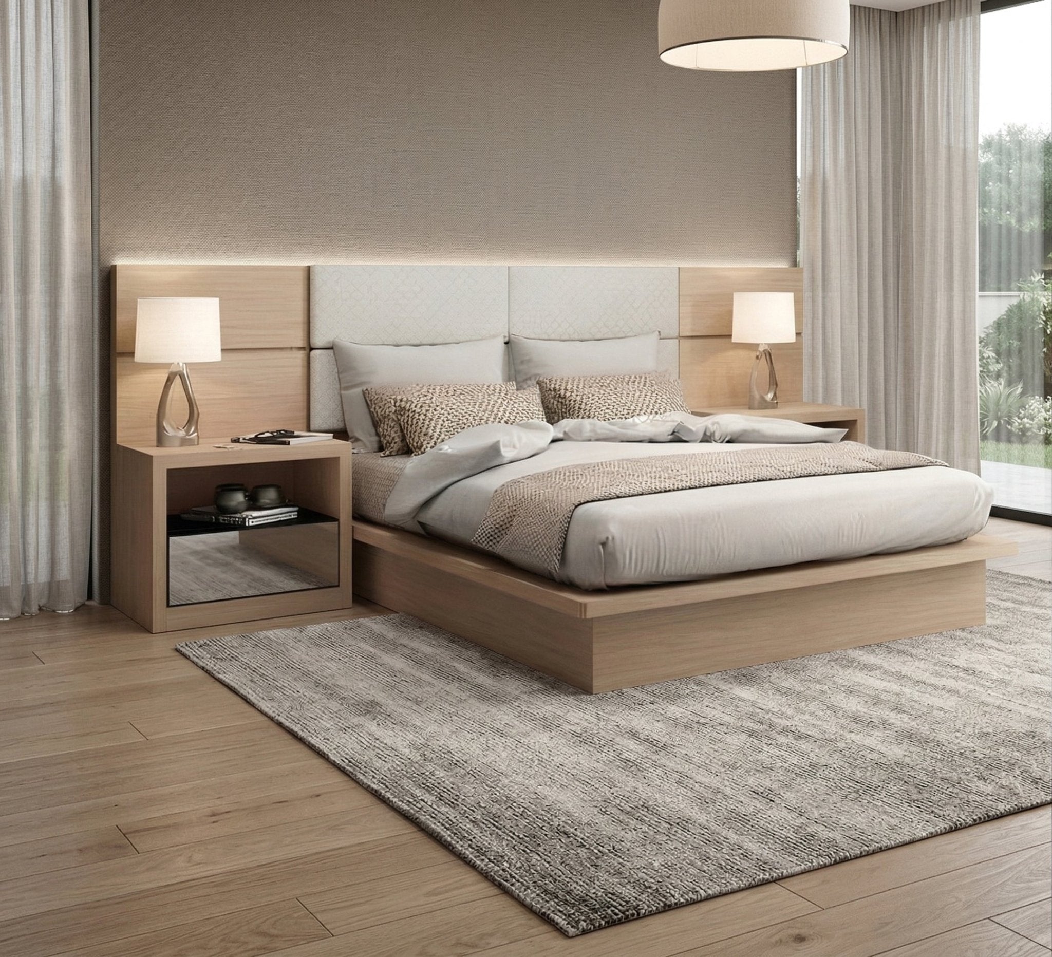 Beige wooden bed - Vitrine Furniture - Beds
