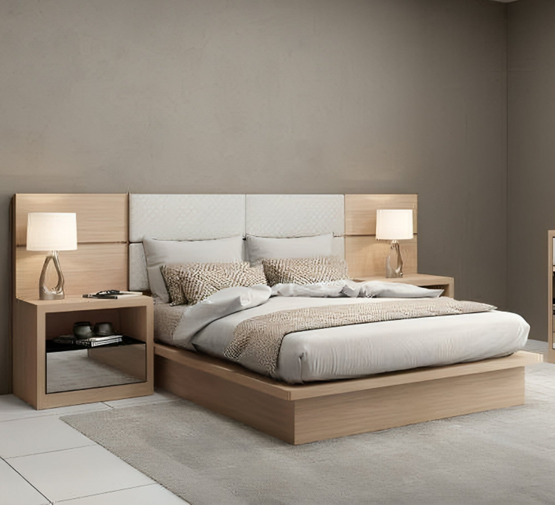 Beige wooden bed - Vitrine Furniture - Furniture