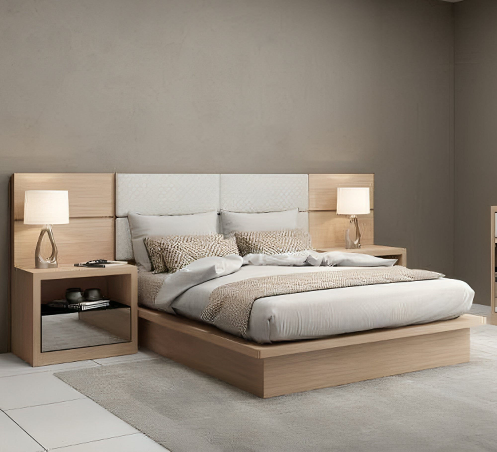 Beige wooden bed - Vitrine Furniture - Furniture