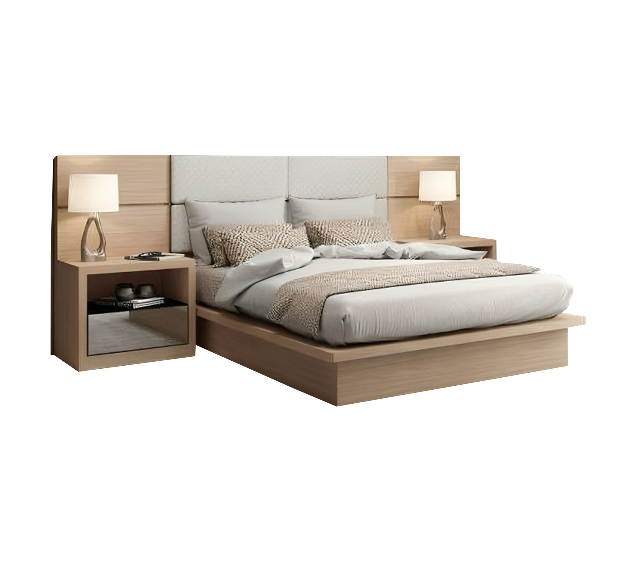 Beige wooden bed - Vitrine Furniture - Furniture