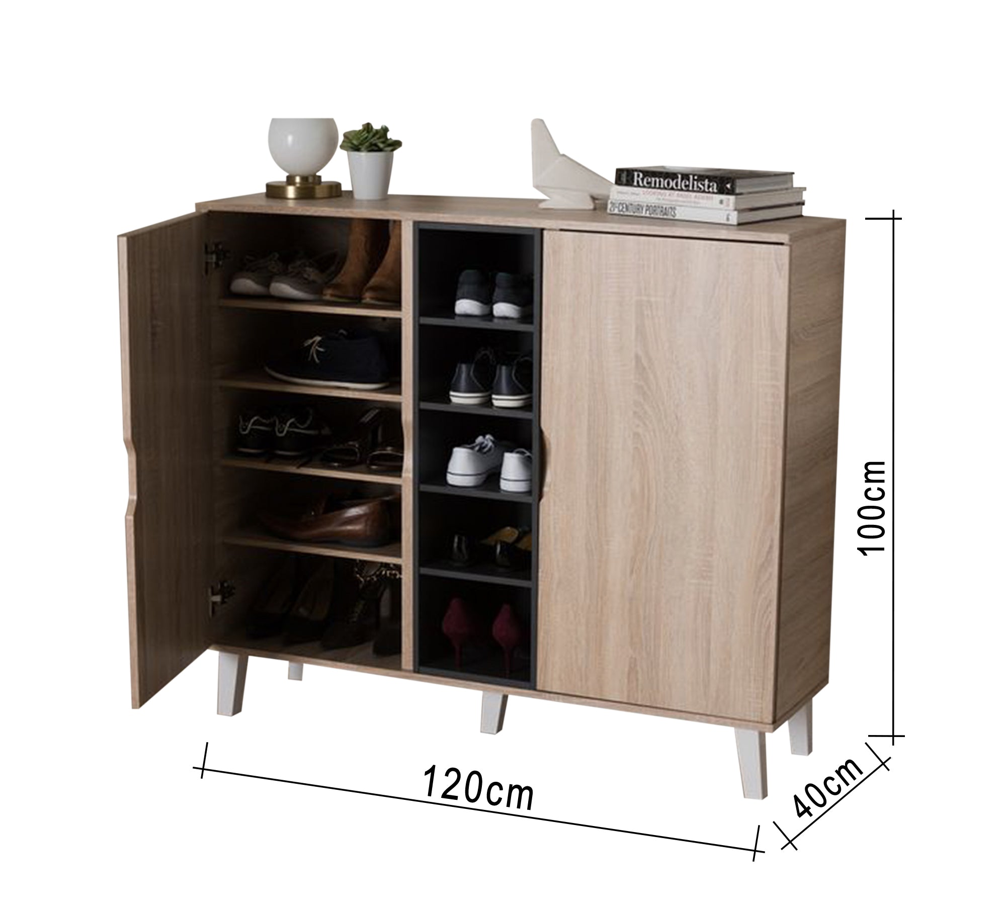 Beige wooden Shoe rack with white legs - Vitrine Furniture - Furniture