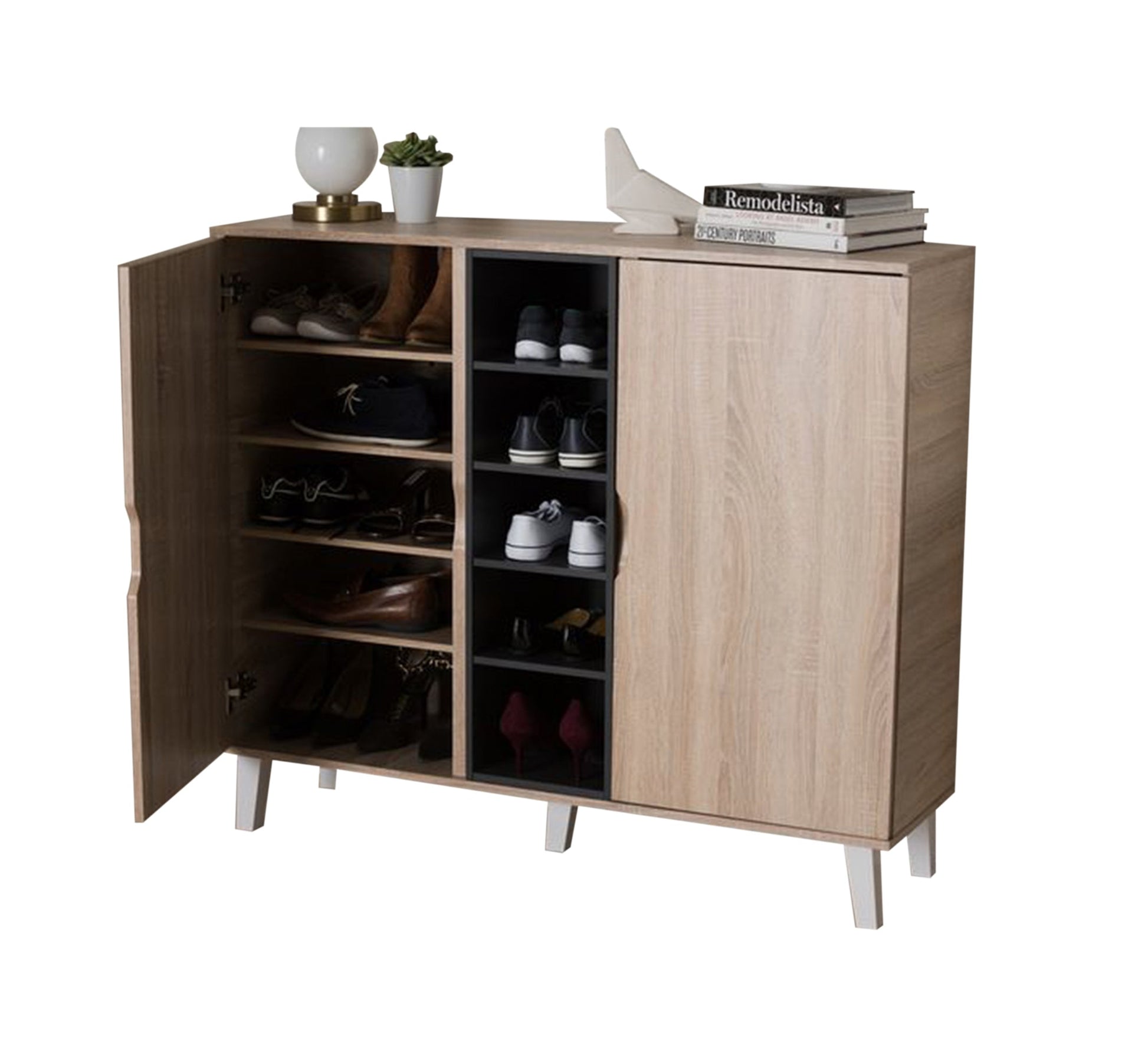 Beige wooden Shoe rack with white legs - Vitrine Furniture - Furniture