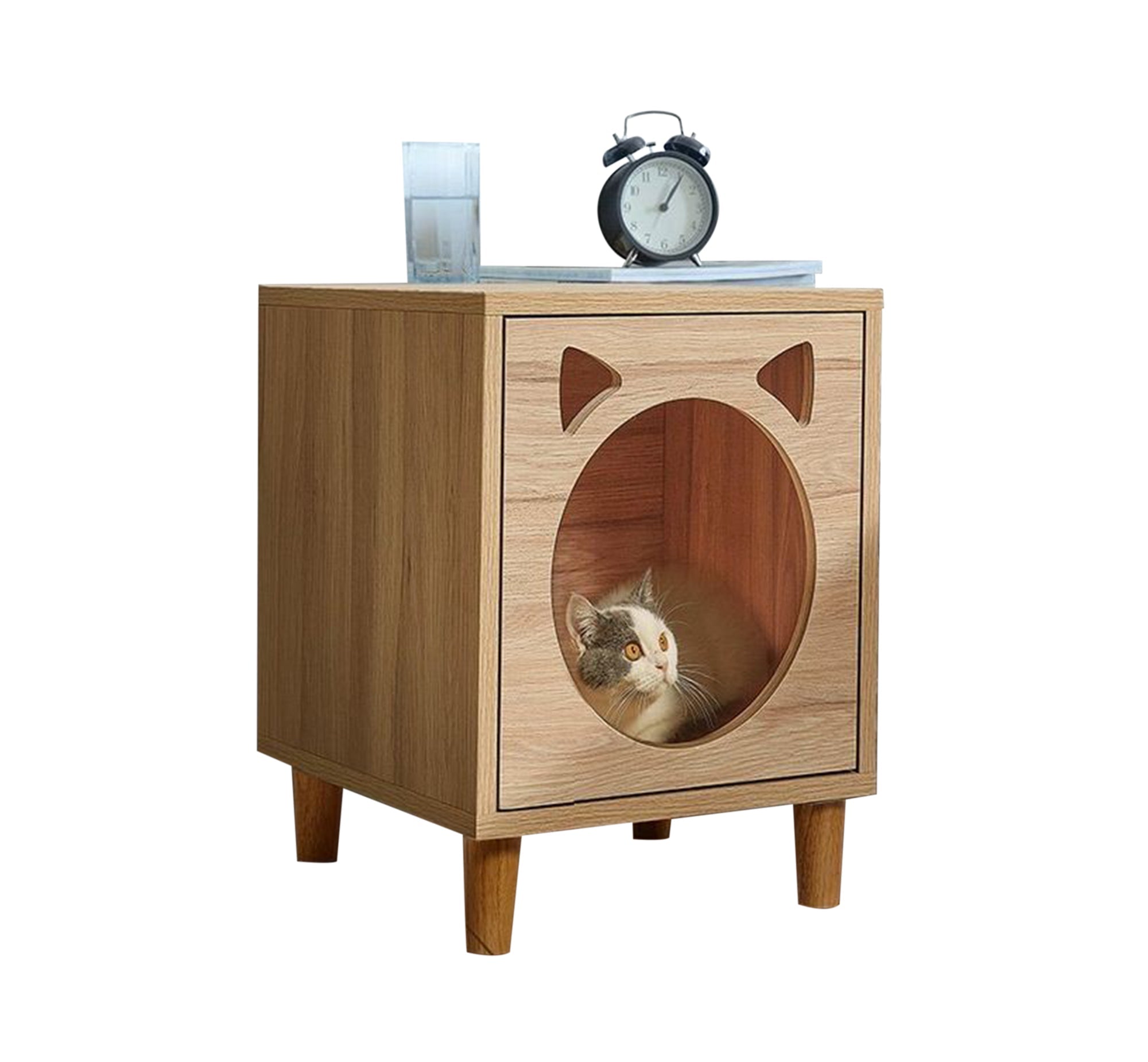 Beige wooden side table and cat house - Vitrine Furniture - Décor