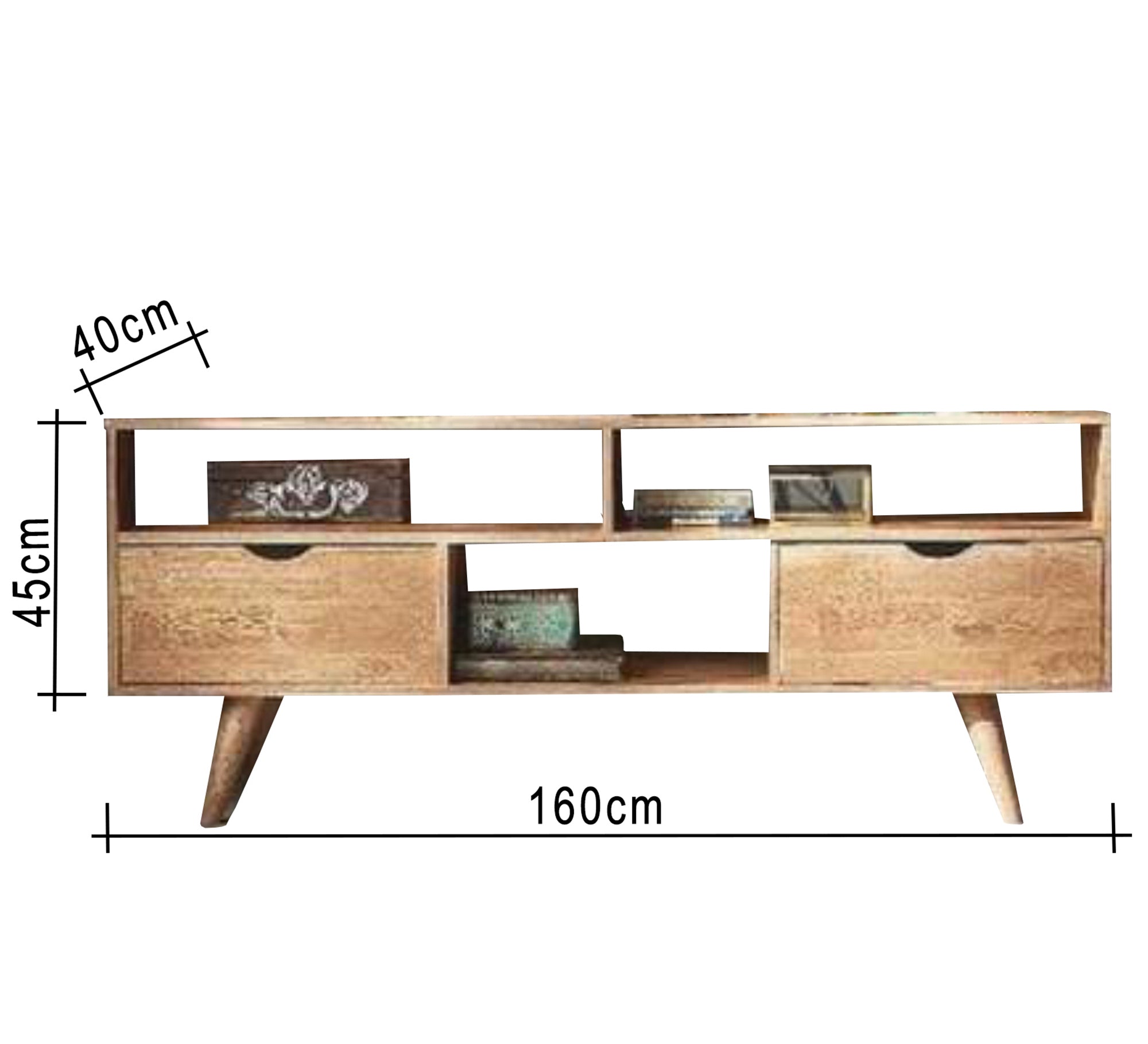 Beige wooden TV unit with two drawers - Vitrine Furniture - Furniture