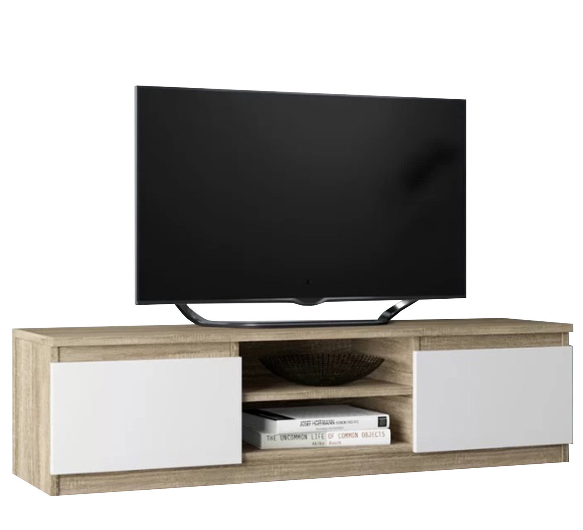 Beige wooden TV unit with white leaves - Vitrine Furniture - TV Table & Cabinet