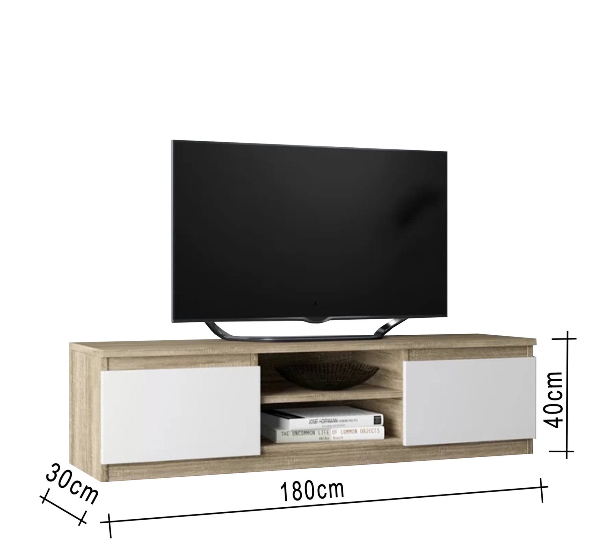 Beige wooden TV unit with white leaves - Vitrine Furniture - TV Table & Cabinet