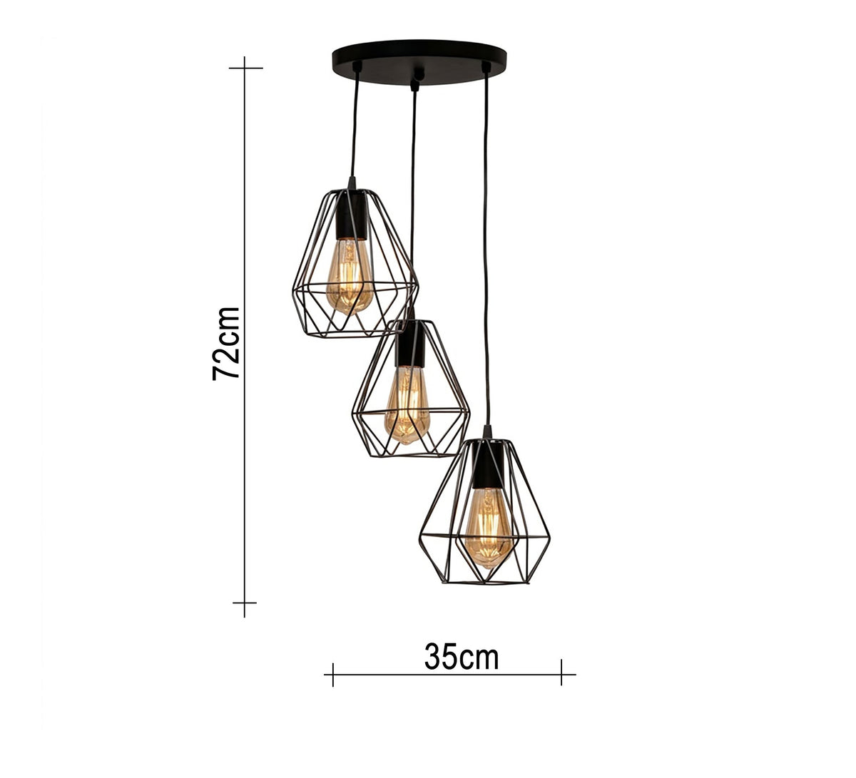 Black 3-light modern pendant with a bulb-shaped cage design - Vitrine Furniture - Ceiling lights