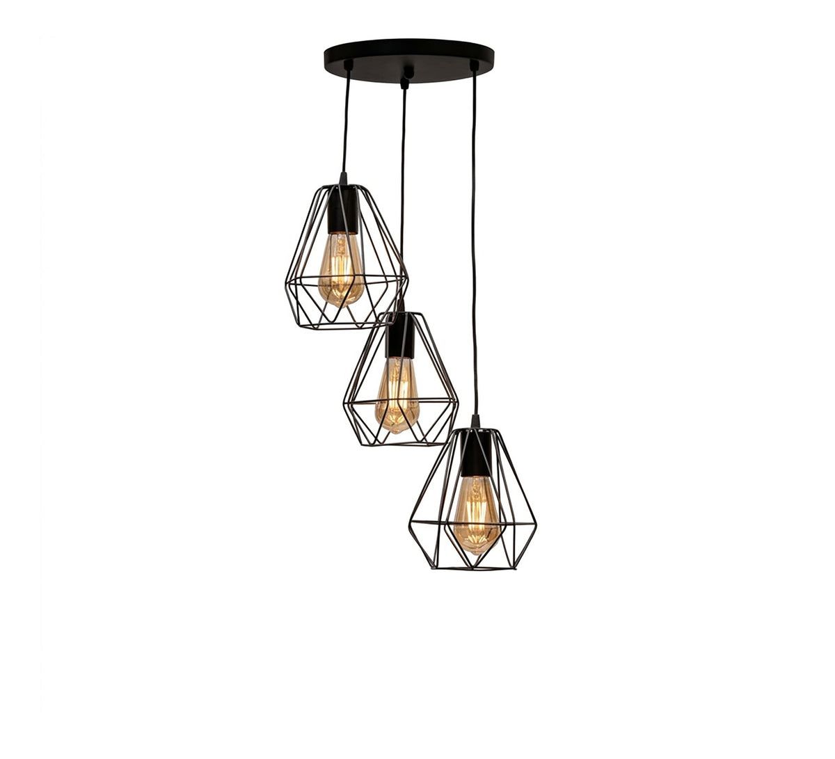 Black 3-light modern pendant with a bulb-shaped cage design - Vitrine Furniture - Ceiling lights