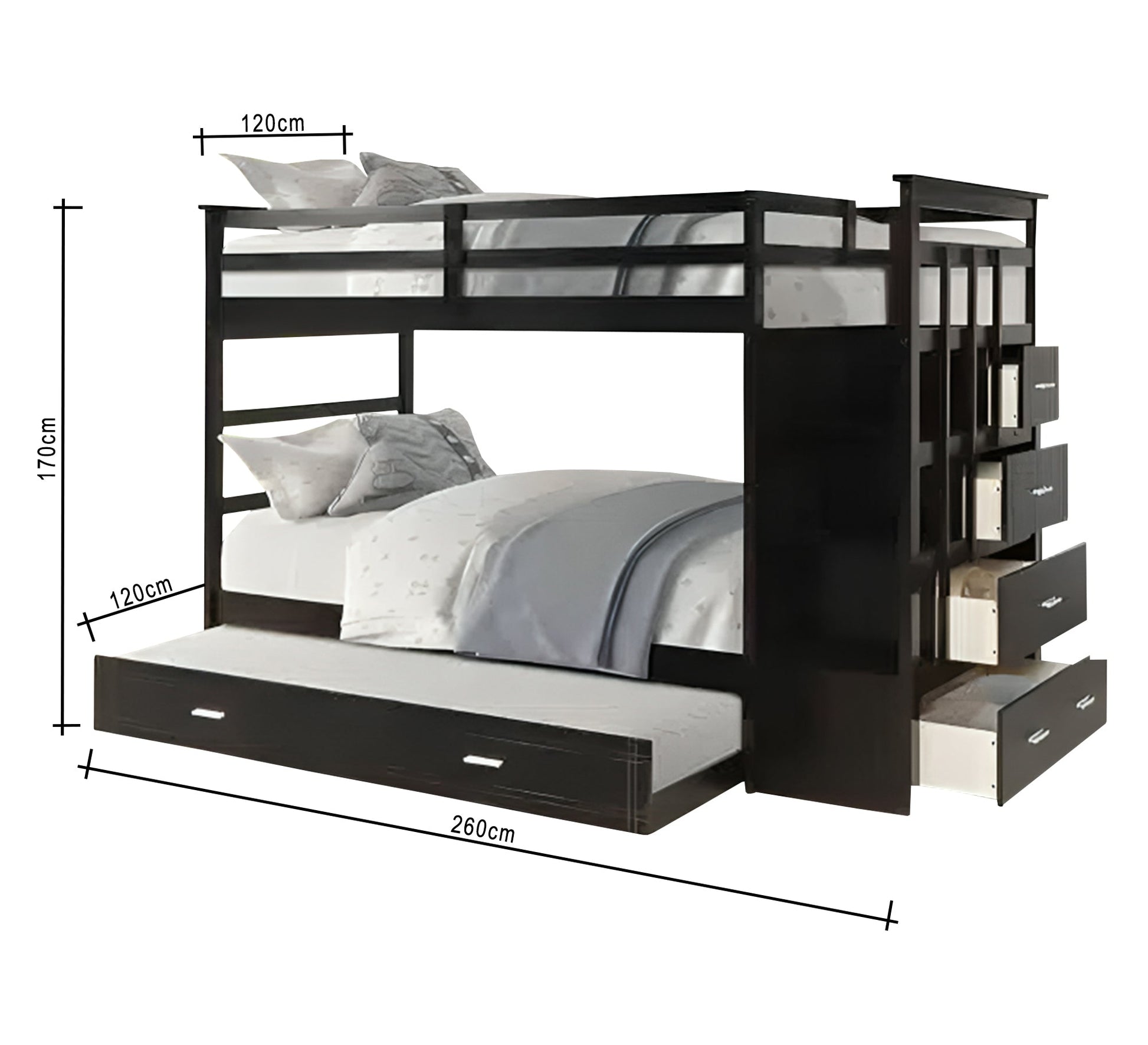 Black 3 - story bed with side ladder - Vitrine Furniture - Furniture