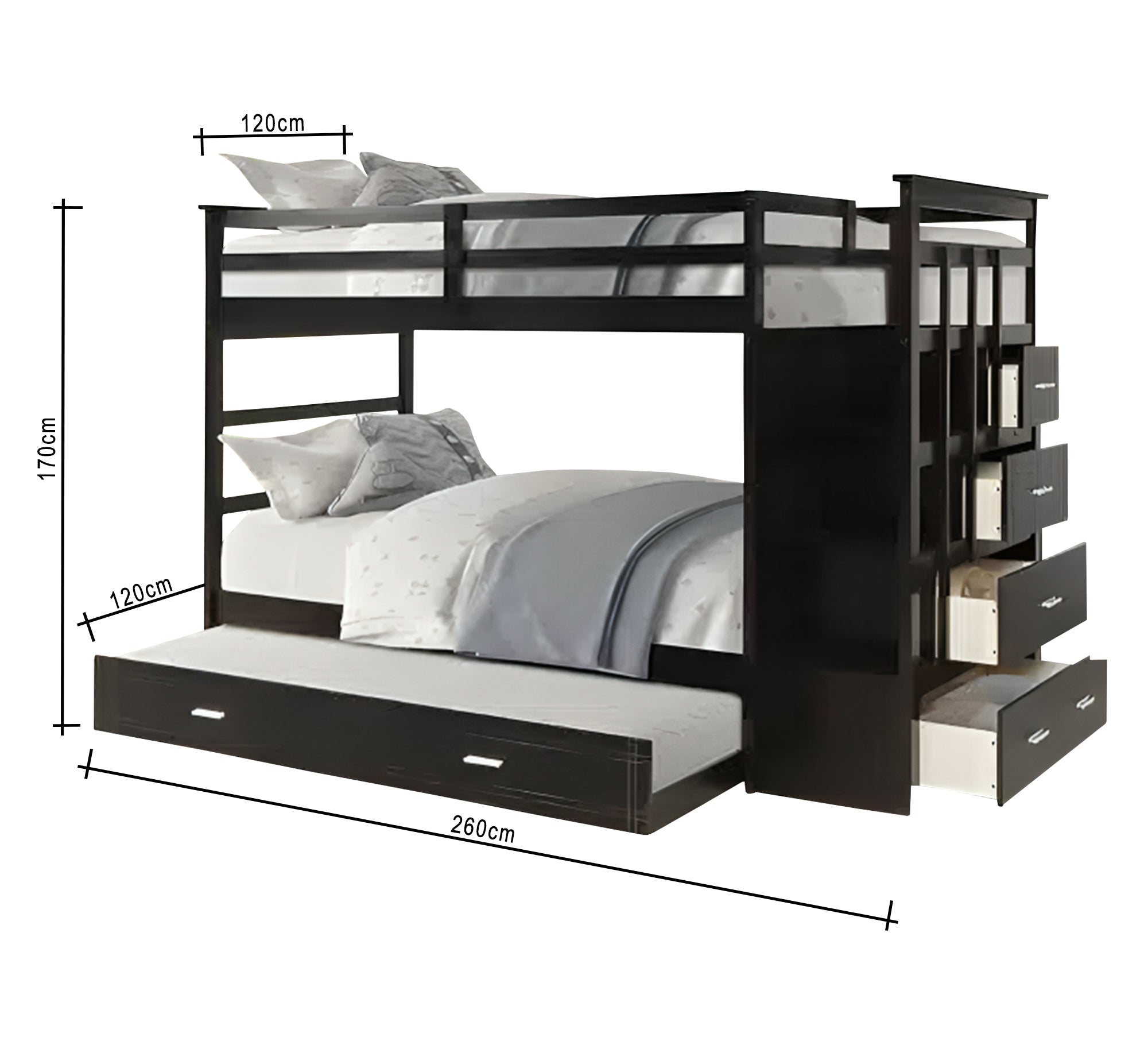 Black 3 - story bed with side ladder - Vitrine Furniture - Furniture