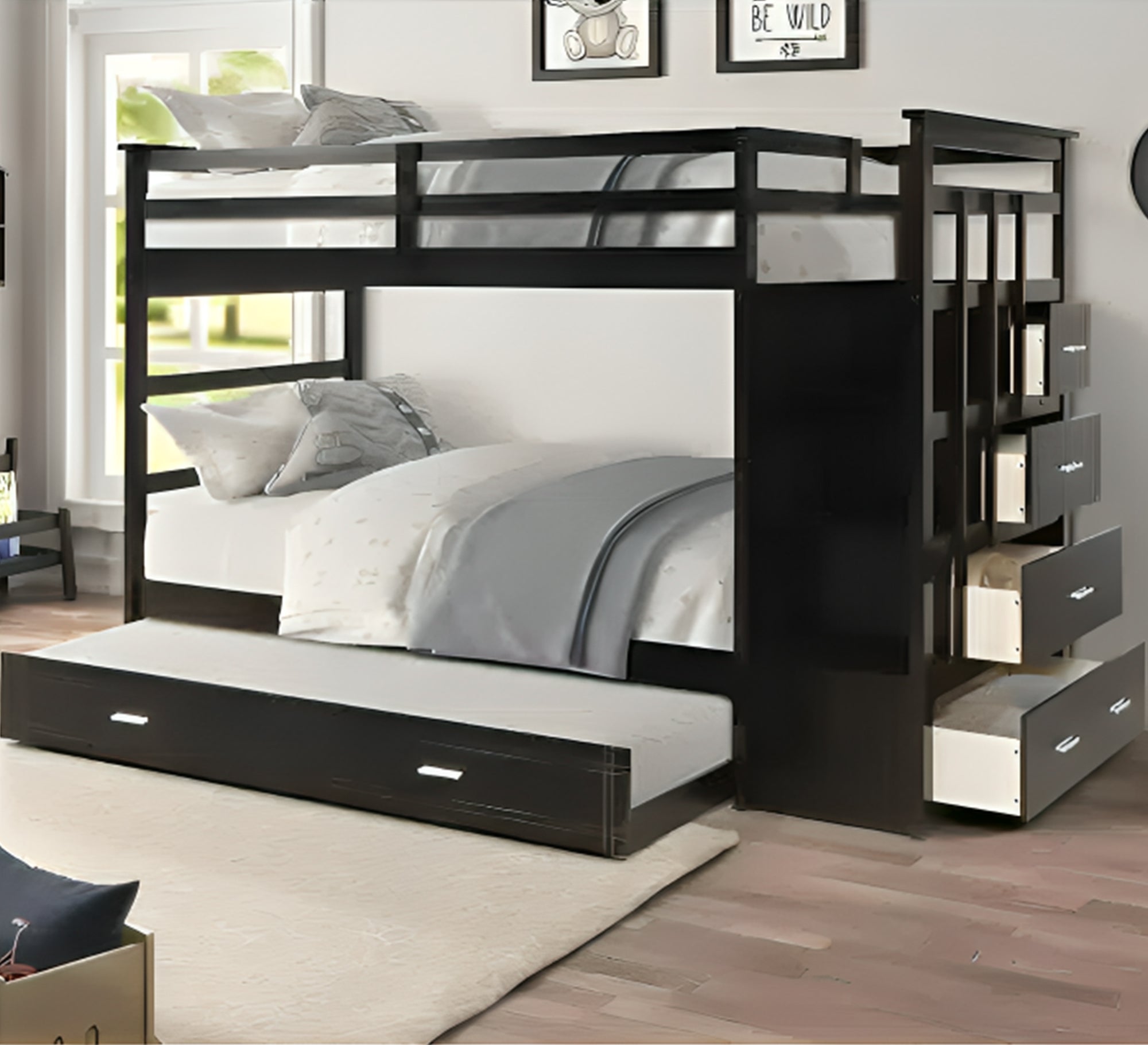 Black 3 - story bed with side ladder - Vitrine Furniture - Furniture
