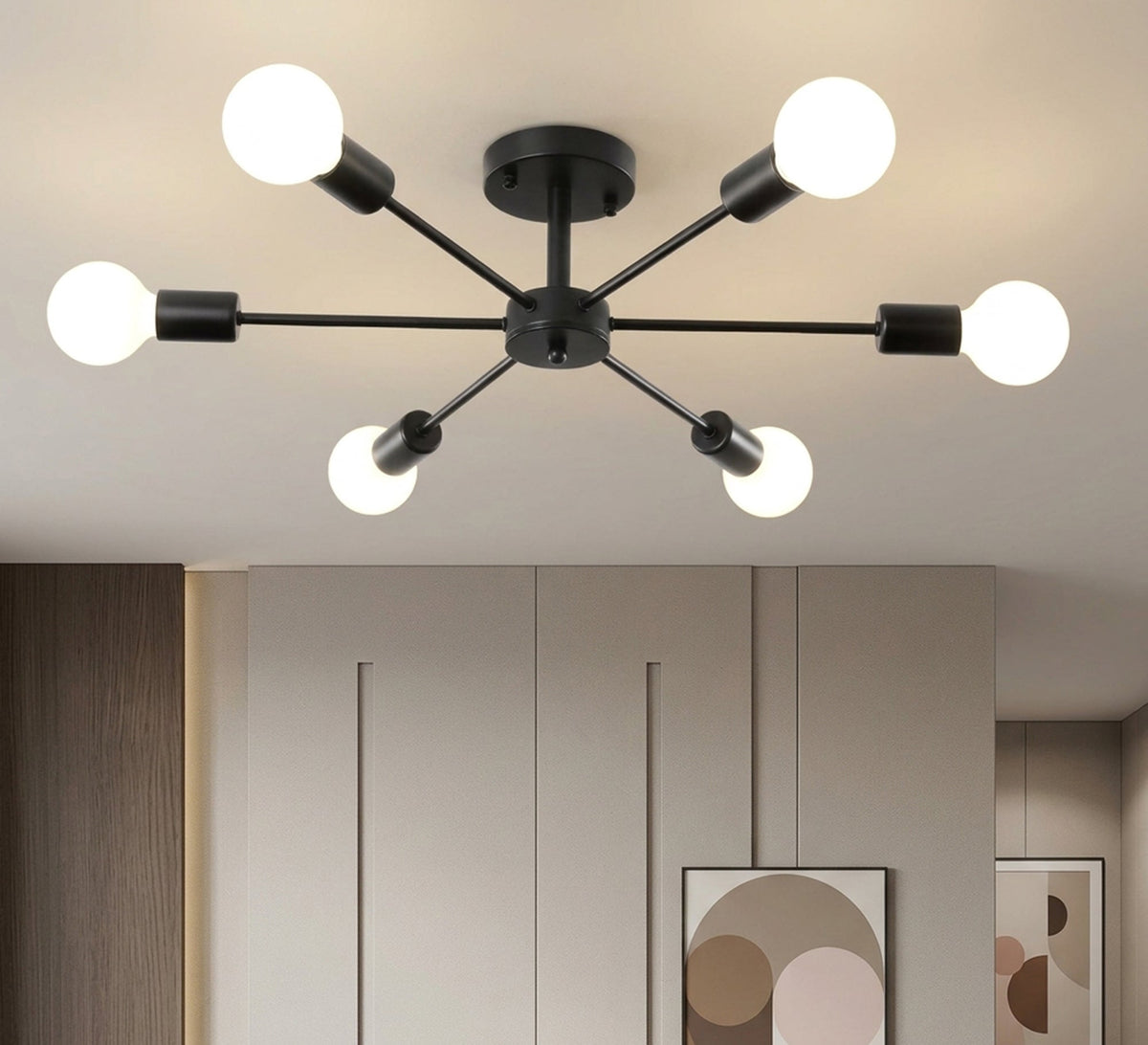Black 6-light semi-flush mount ceiling chandelier - Vitrine Furniture - Ceiling lights