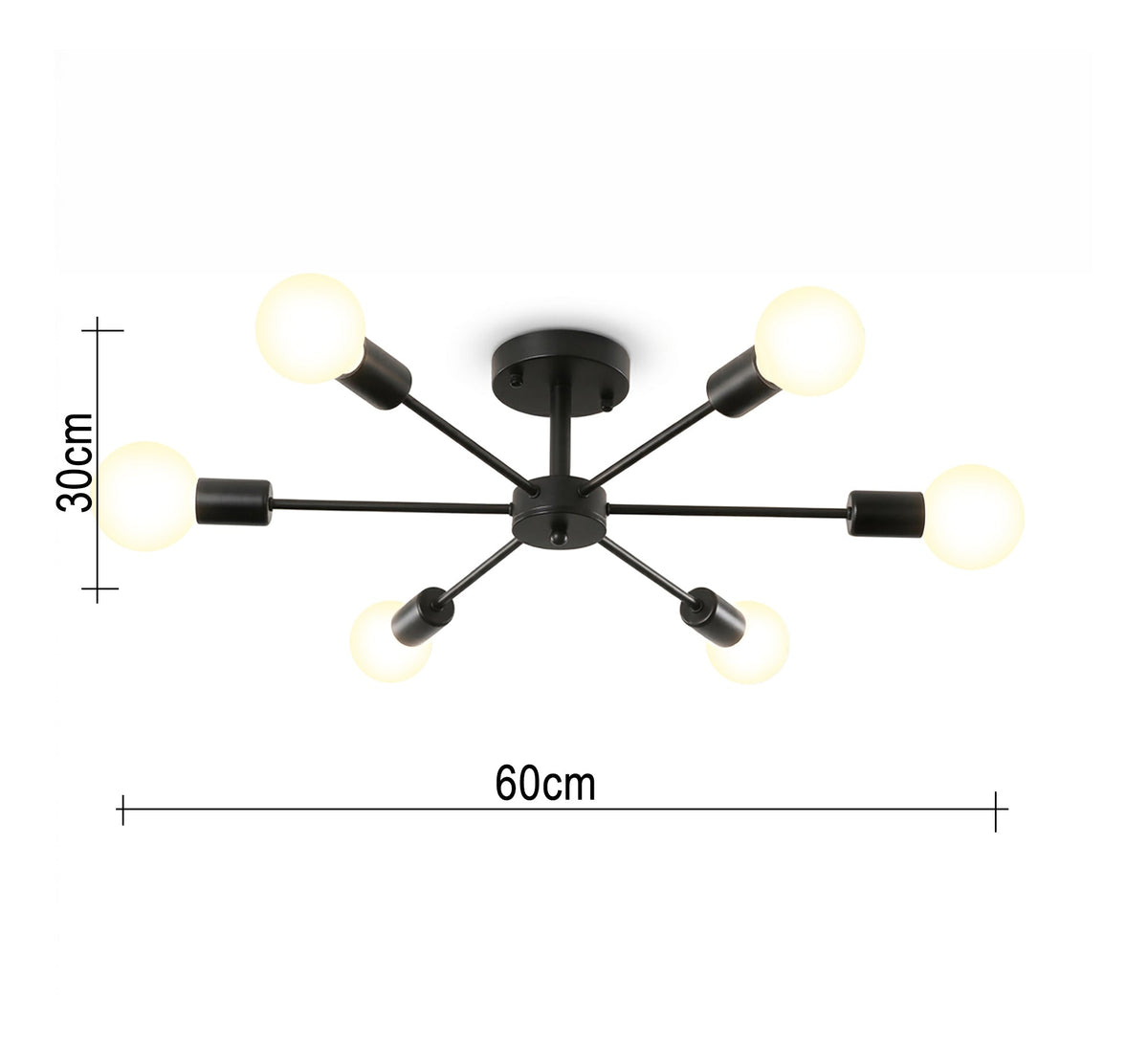 Black 6-light semi-flush mount ceiling chandelier - Vitrine Furniture - Ceiling lights