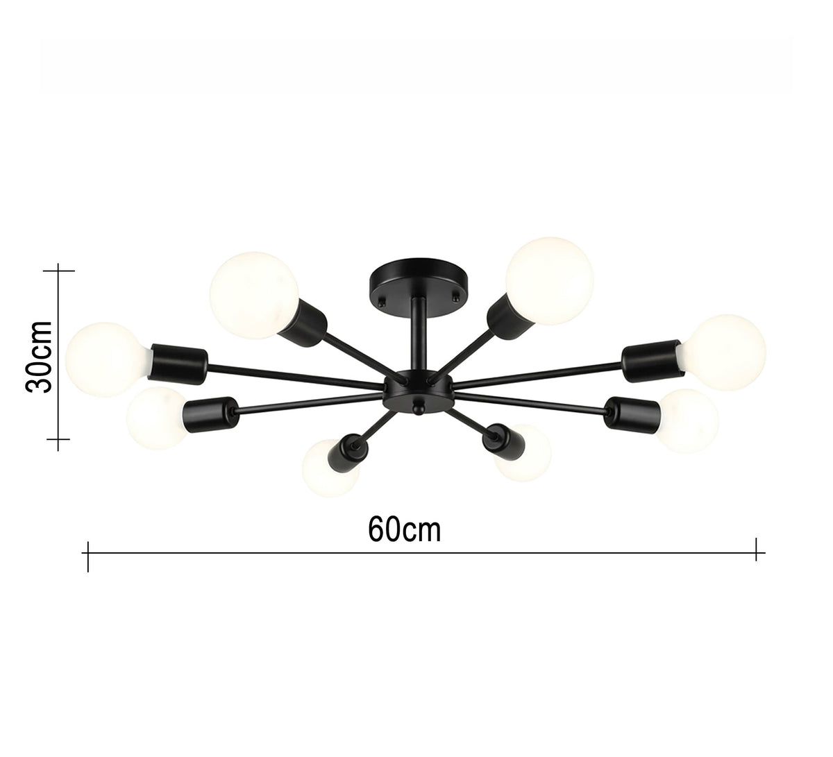 Black 8-light semi-flush mount ceiling chandelier - Vitrine Furniture - Ceiling lights