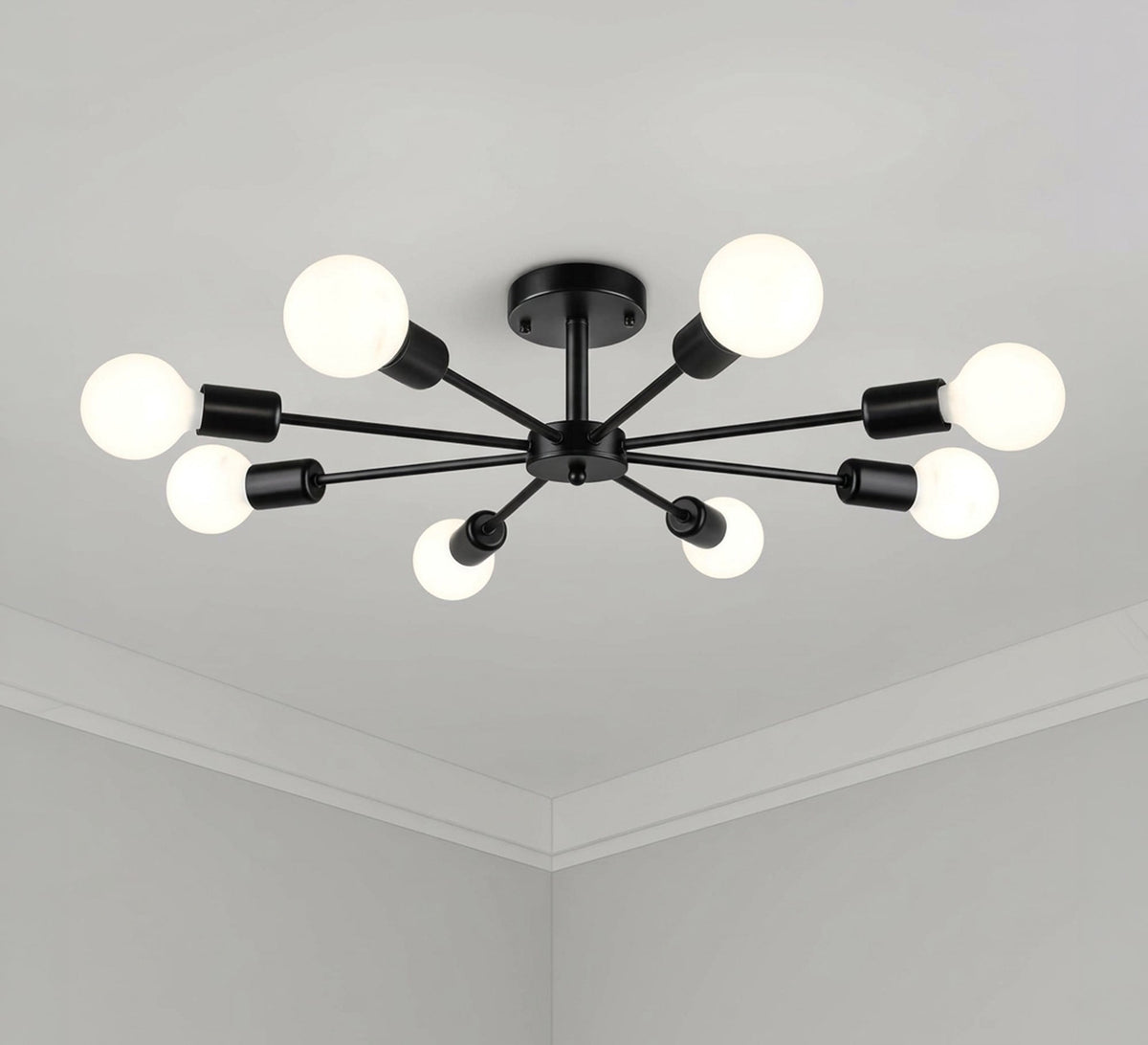 Black 8-light semi-flush mount ceiling chandelier - Vitrine Furniture - Ceiling lights