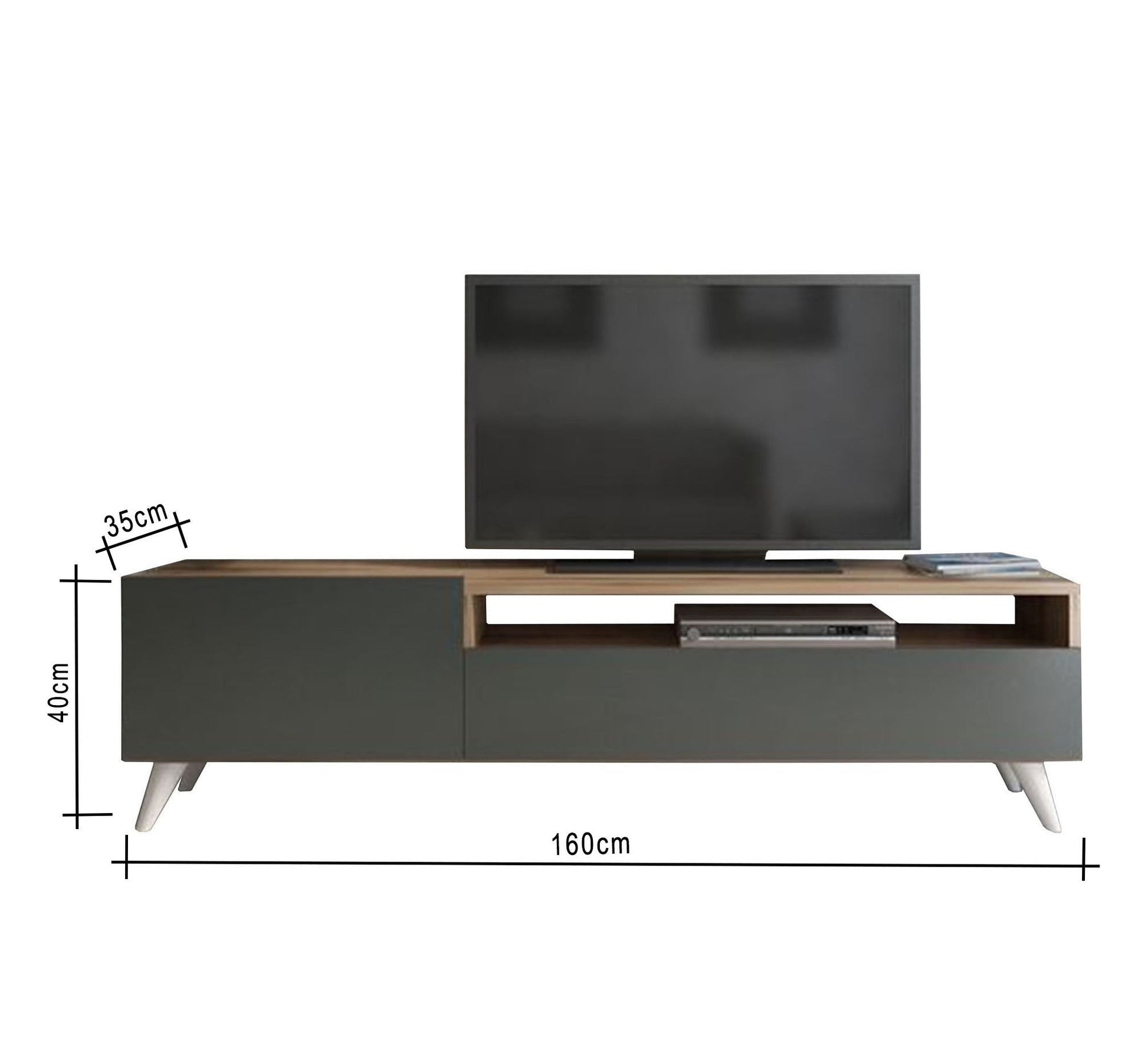 Black and beige TV table with a top shelf and a wall desk - Vitrine Furniture - Furniture