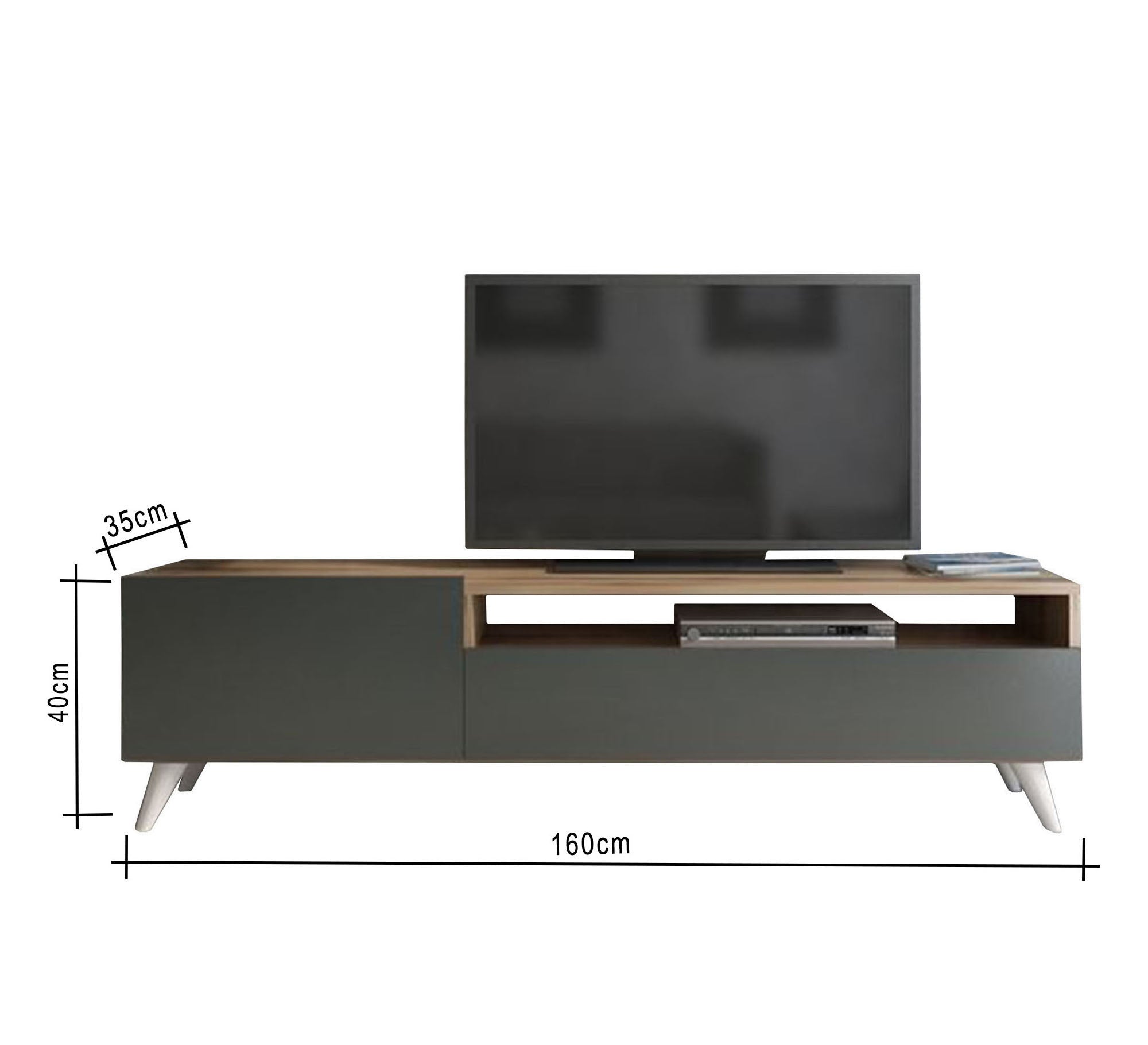 Black and beige TV table with a top shelf and a wall desk - Vitrine Furniture - Furniture