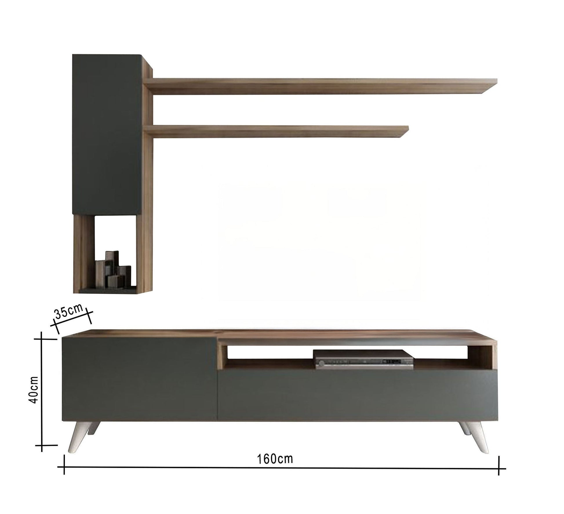 Black and beige TV table with a top shelf and a wall desk - Vitrine Furniture - Furniture