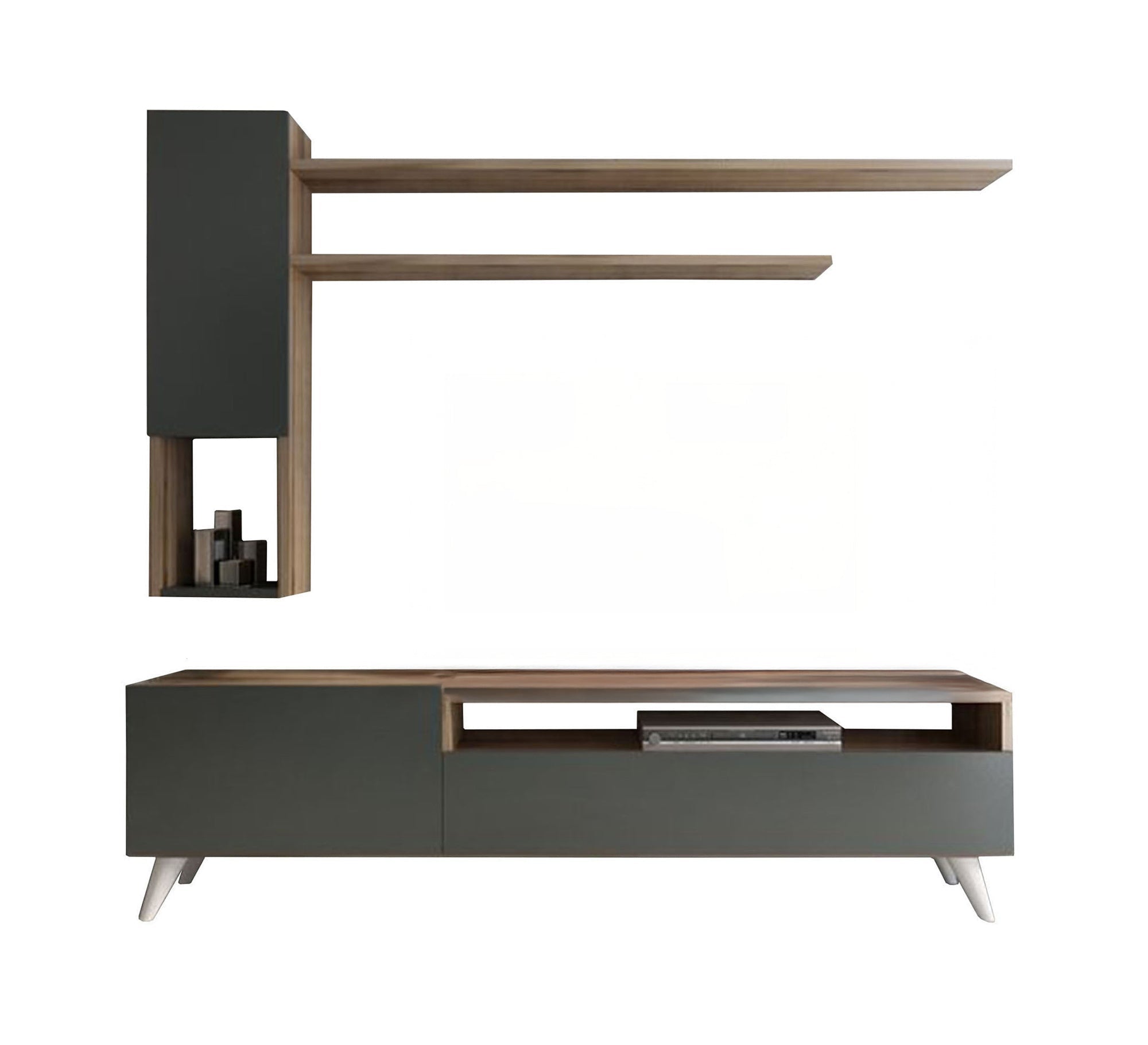 Black and beige TV table with a top shelf and a wall desk - Vitrine Furniture - Furniture