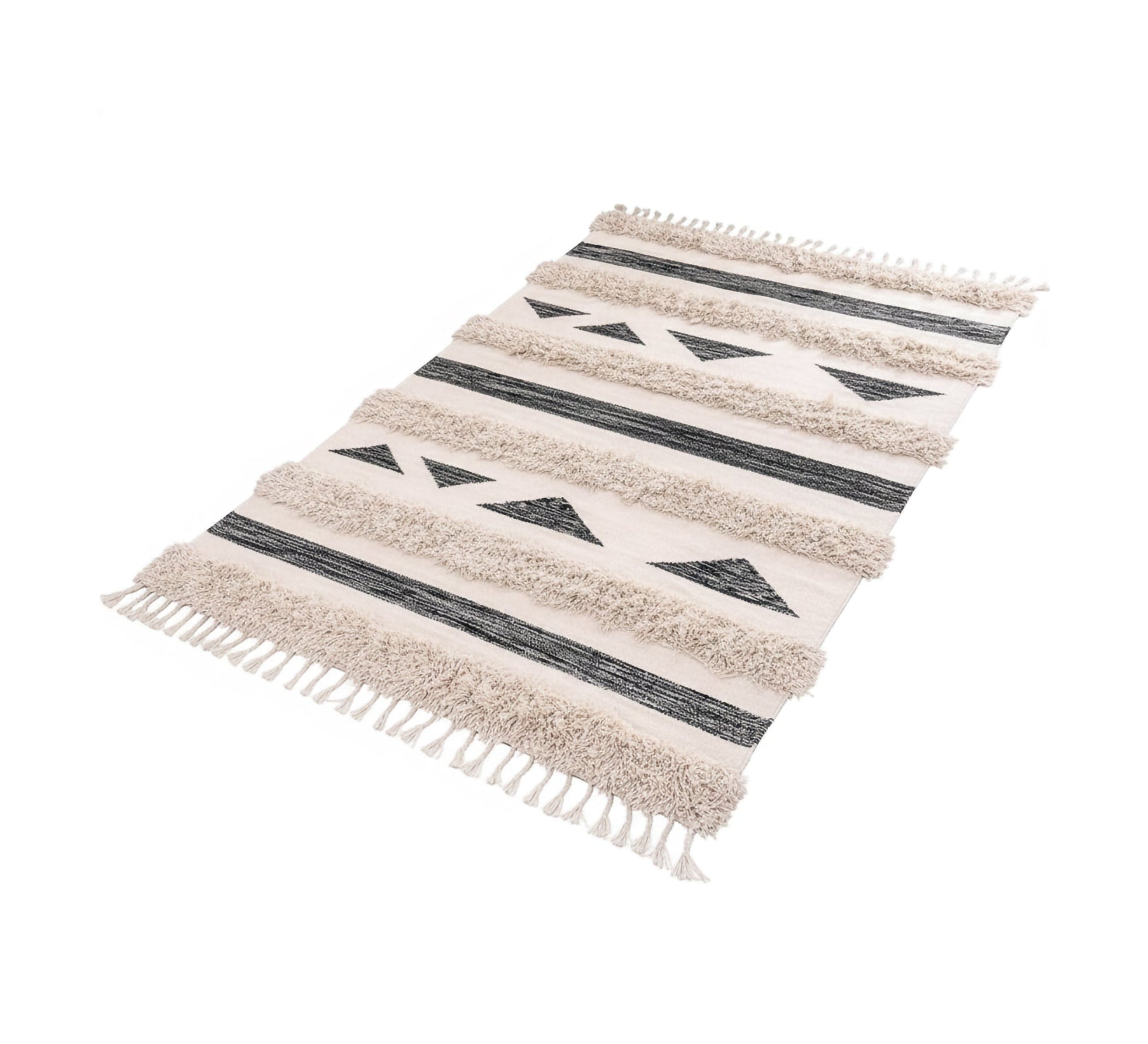 Black and cream triangles rug with raised stripes - Vitrine Furniture - Accessories