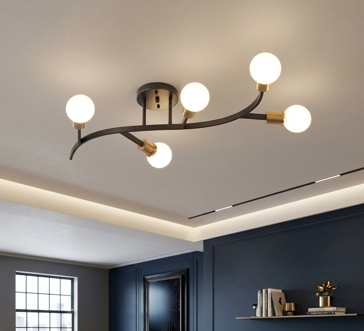 Black and gold 3-light modern chandelier with a curved-branch design - Vitrine Furniture - Ceiling lights