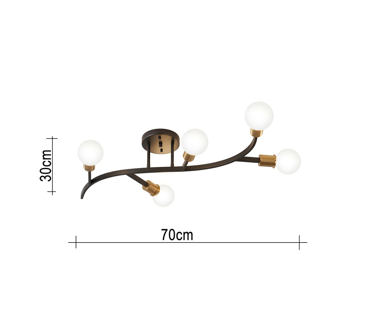 Black and gold 3-light modern chandelier with a curved-branch design - Vitrine Furniture - Ceiling lights