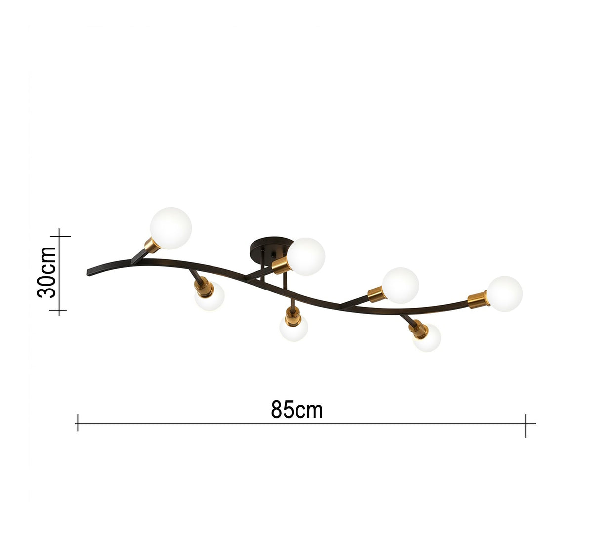 Black and gold 5-light modern chandelier with a curved-branch design - Vitrine Furniture - Ceiling lights