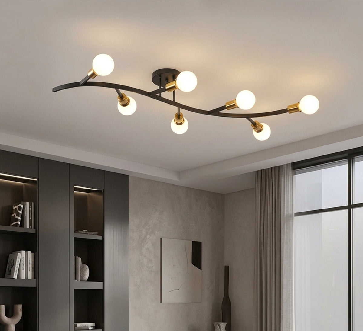 Black and gold 5-light modern chandelier with a curved-branch design - Vitrine Furniture - Ceiling lights
