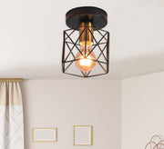 Black and Gold Polygon Cage Ceiling Lamp - Vitrine Furniture - Lighting