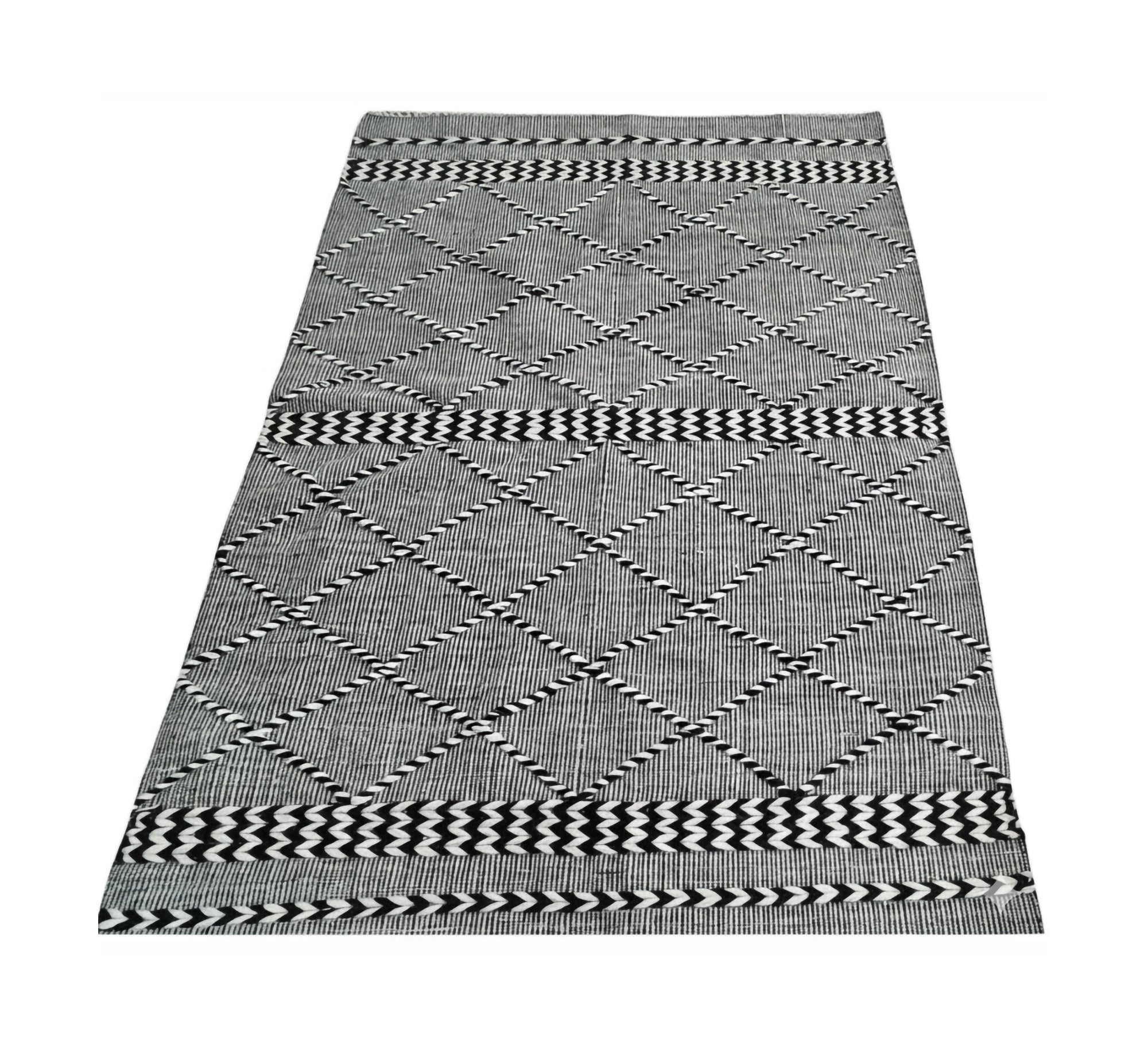 Black and gray rug with a repeating diagonal pattern - Vitrine Furniture - Accessories