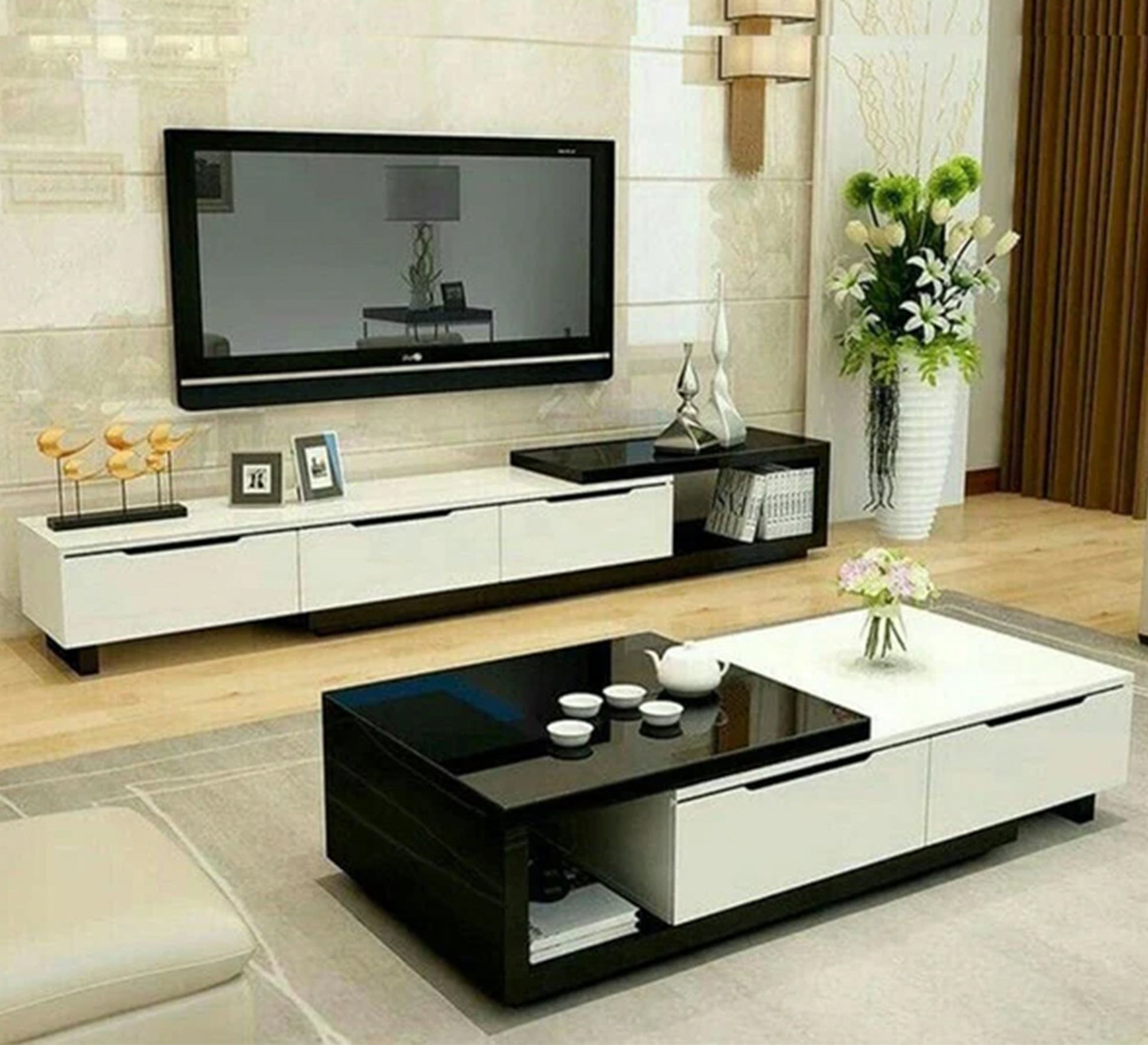 Black and white table set with a modern design - Vitrine Furniture - Furniture