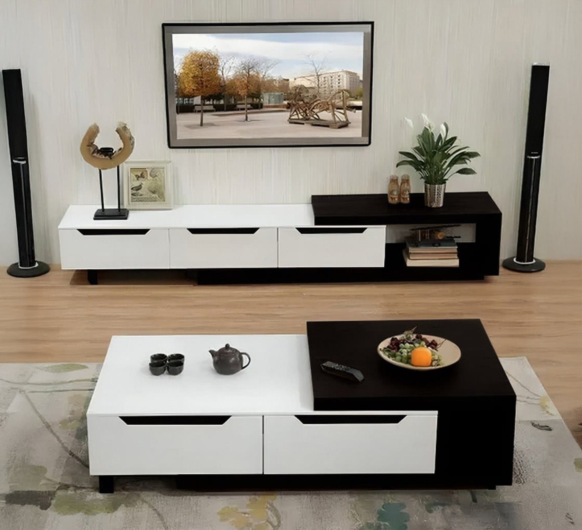 Black and white TV unit and coffee table - Vitrine Furniture - Furniture