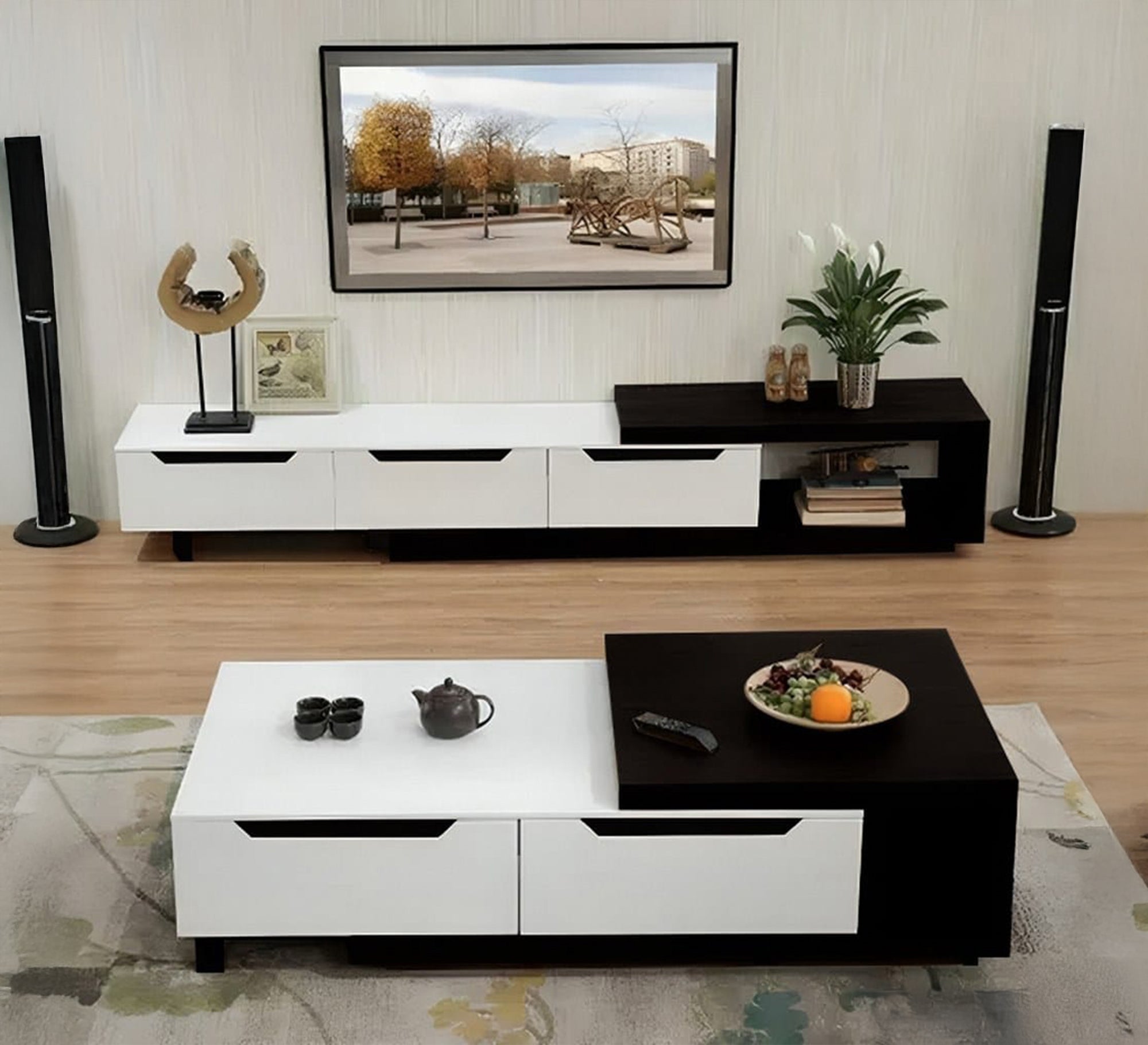 Black and white TV unit and coffee table - Vitrine Furniture - Furniture