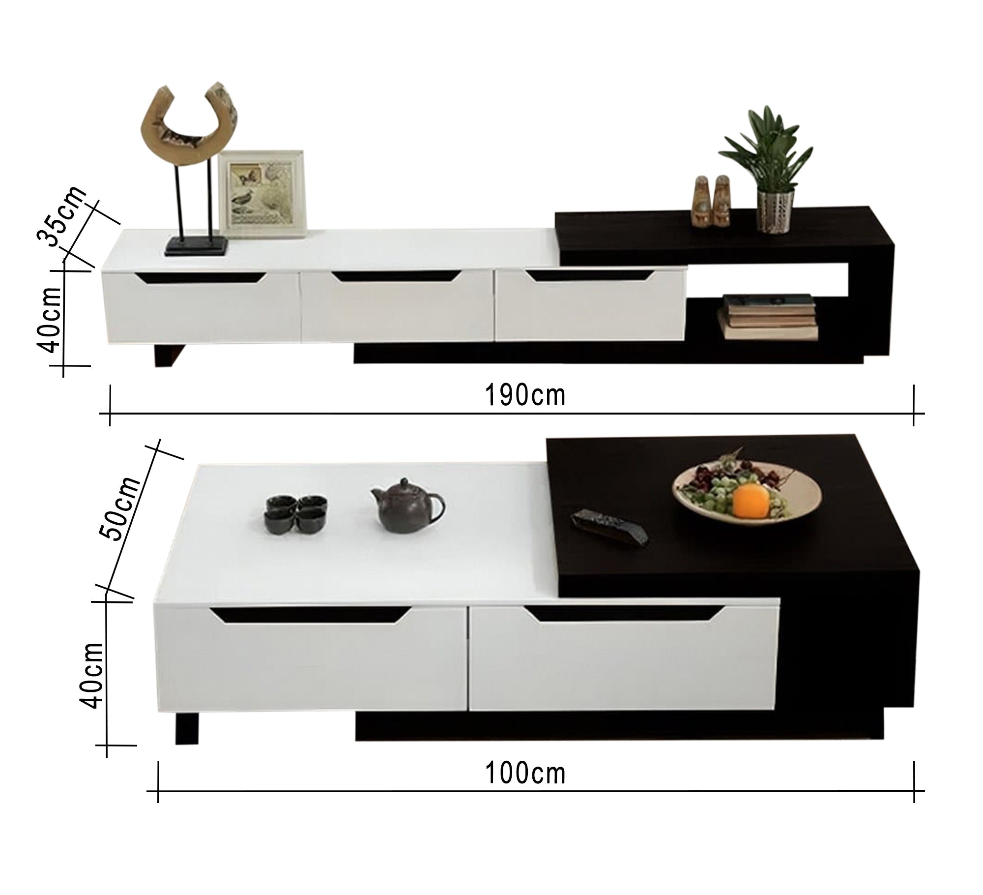 Black and white TV unit and coffee table - Vitrine Furniture - Furniture