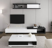 Black and white TV unit and coffee table with shelves and drawers - Vitrine Furniture - Furniture
