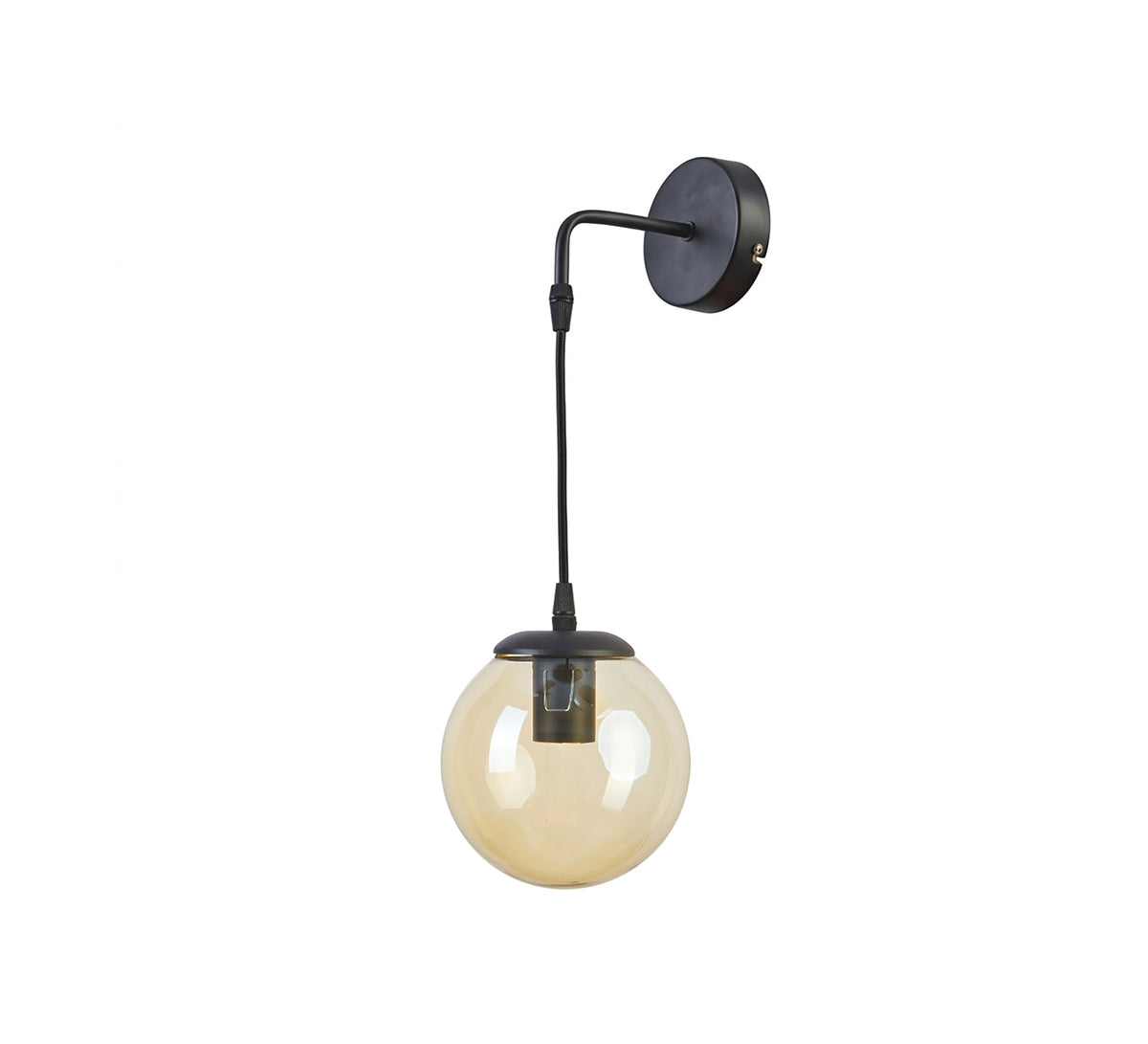 Black Arm Hanging Amber Globe Sconce - Vitrine Furniture - Wall Sconce