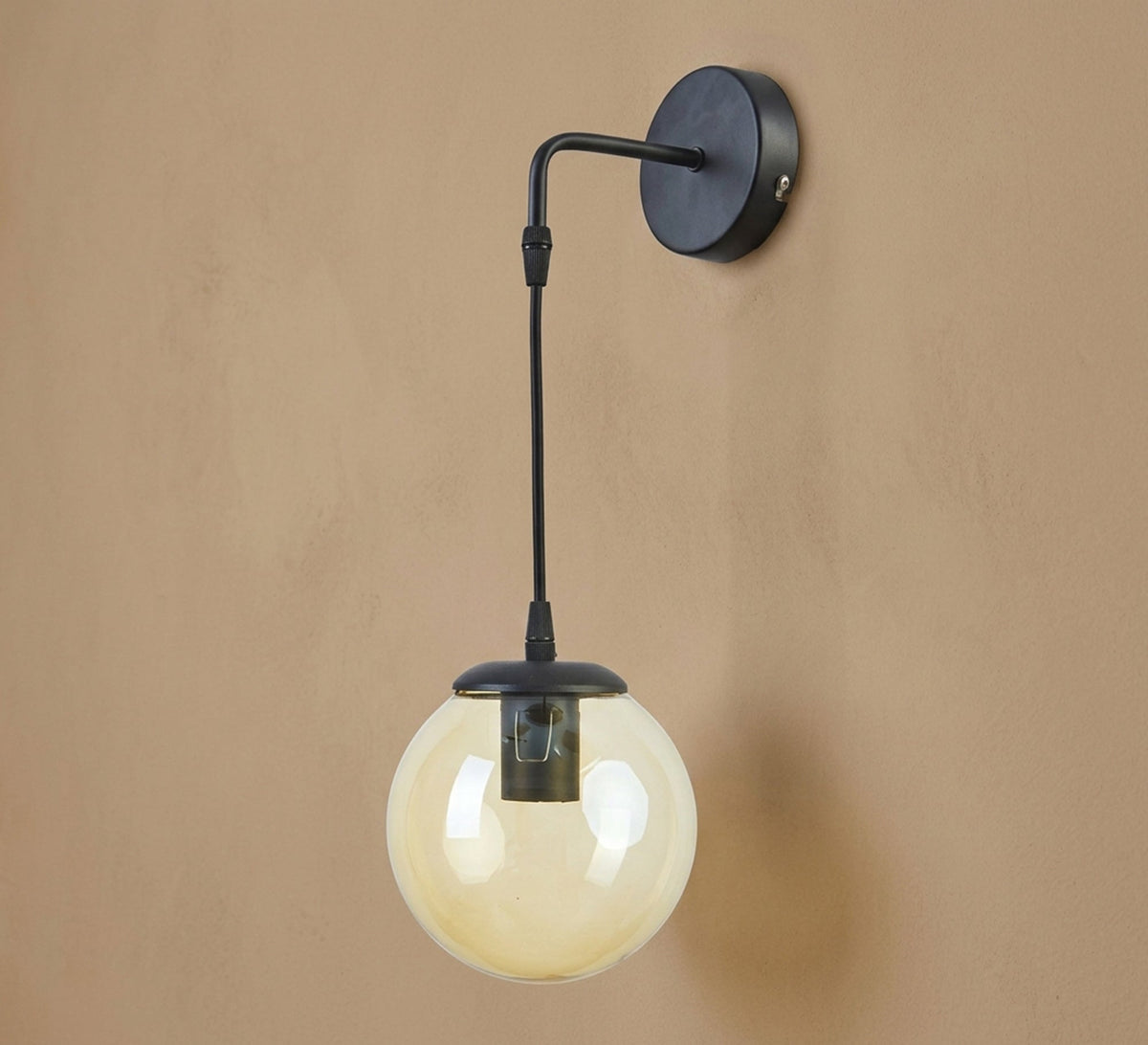 Black Arm Hanging Amber Globe Sconce - Vitrine Furniture - Wall Sconce