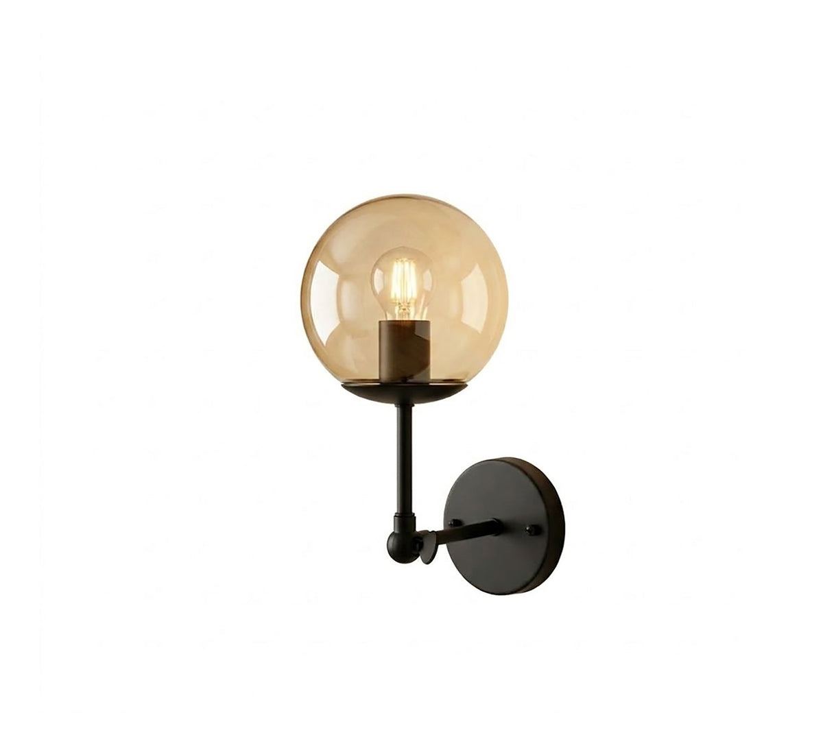 Black Arm Sconce with Amber Globe - Vitrine Furniture - Wall Sconce