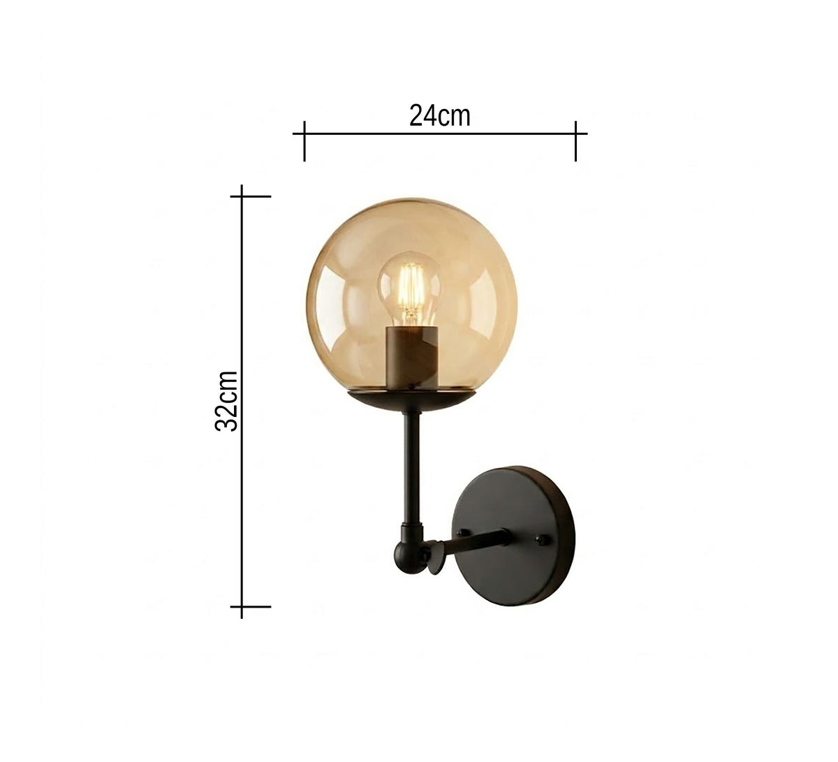Black Arm Sconce with Amber Globe - Vitrine Furniture - Wall Sconce