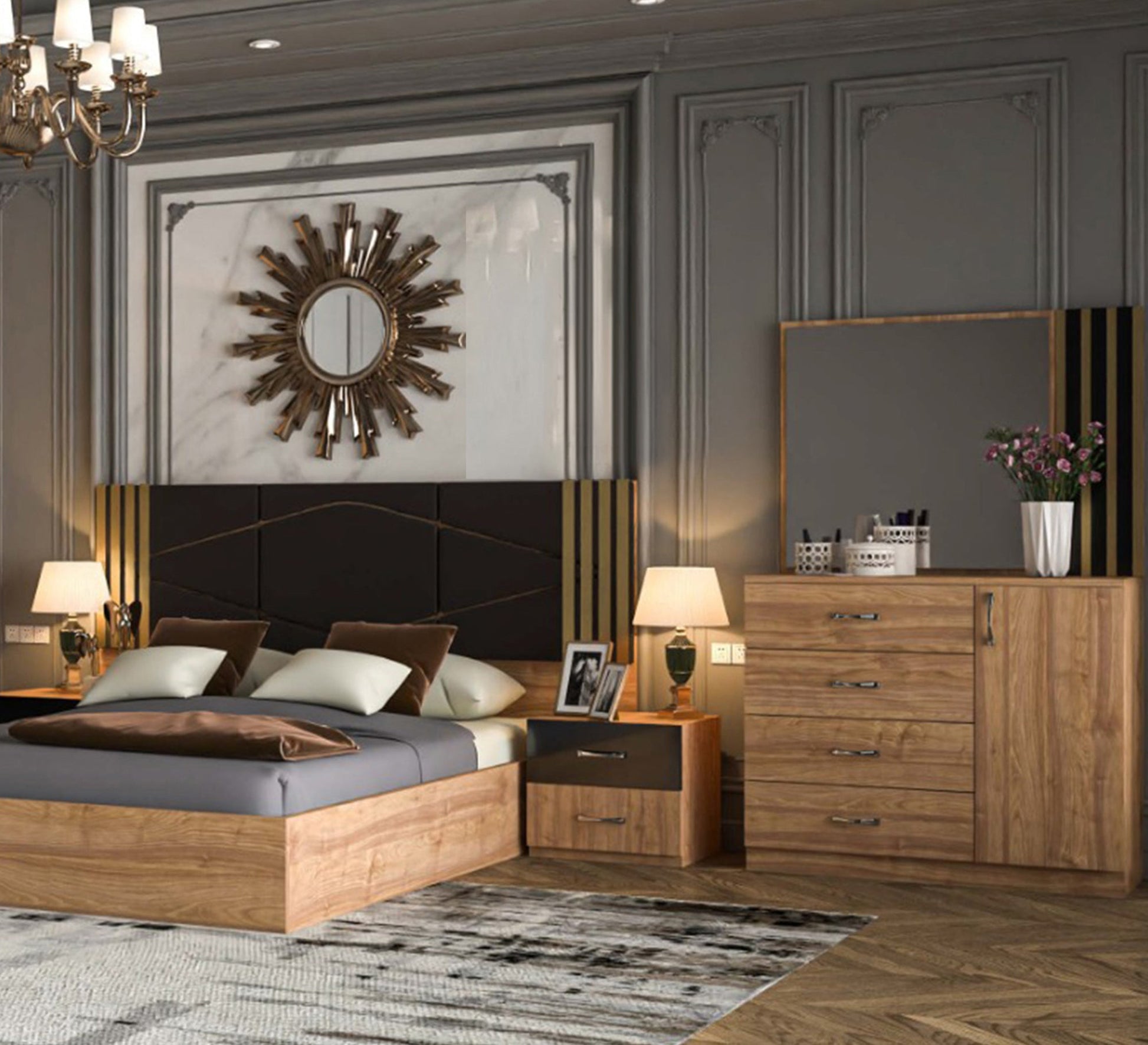 Black Back Café Bedroom Elegance - Vitrine Furniture - Bed Sets