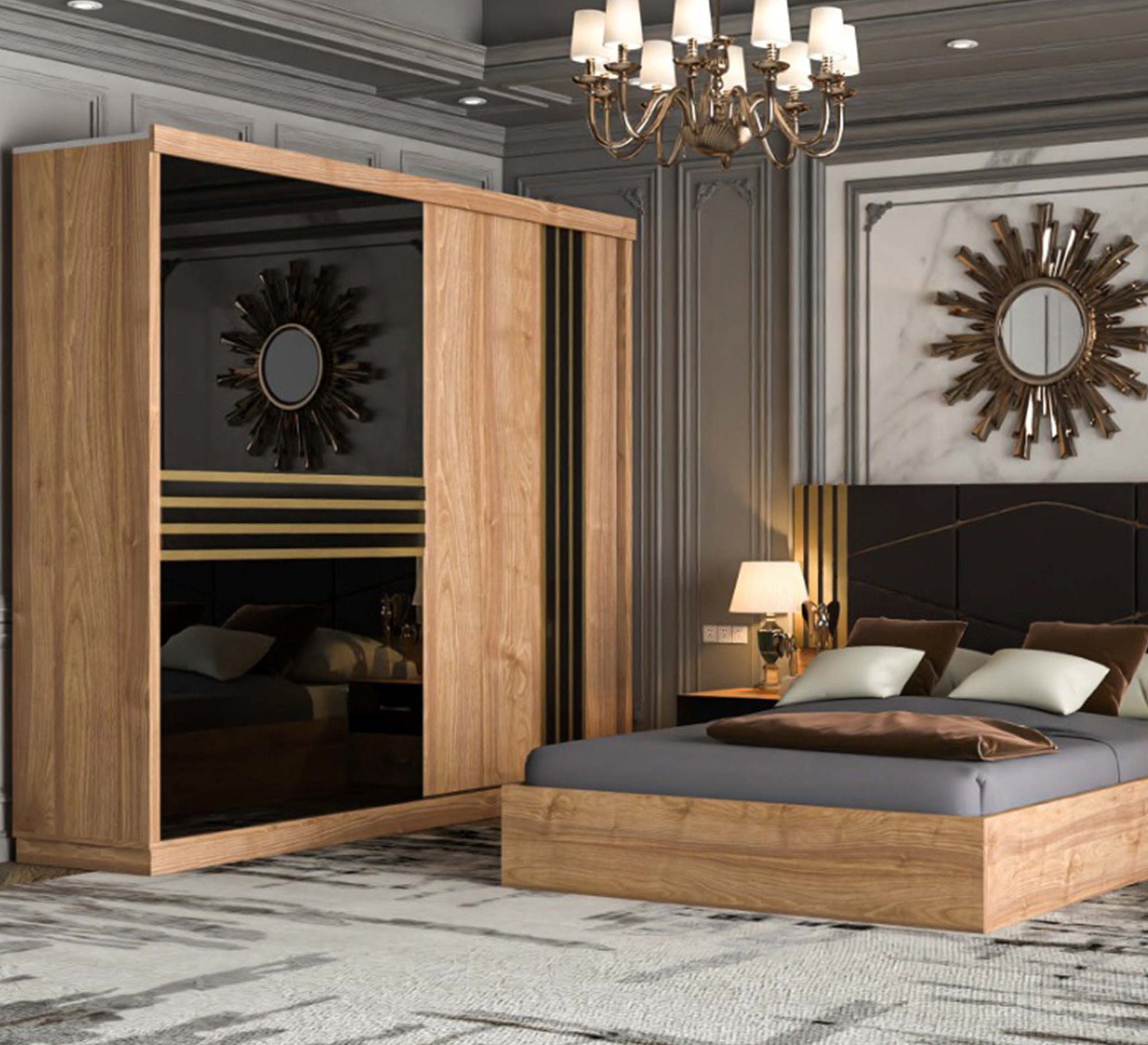 Black Back Café Bedroom Elegance - Vitrine Furniture - Bed Sets