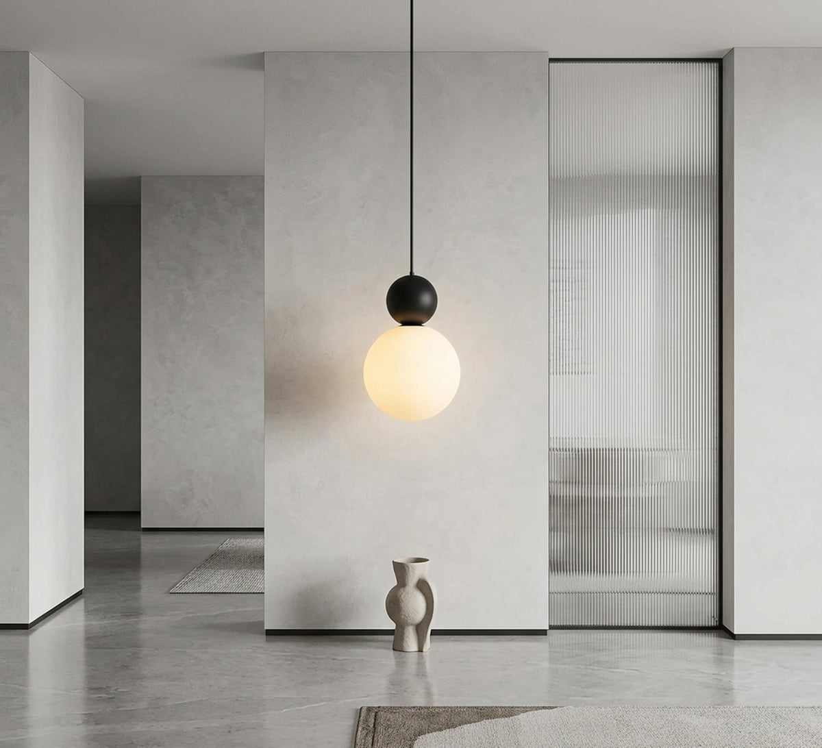Black Bead and White Globe Pendant - Vitrine Furniture - Ceiling lights