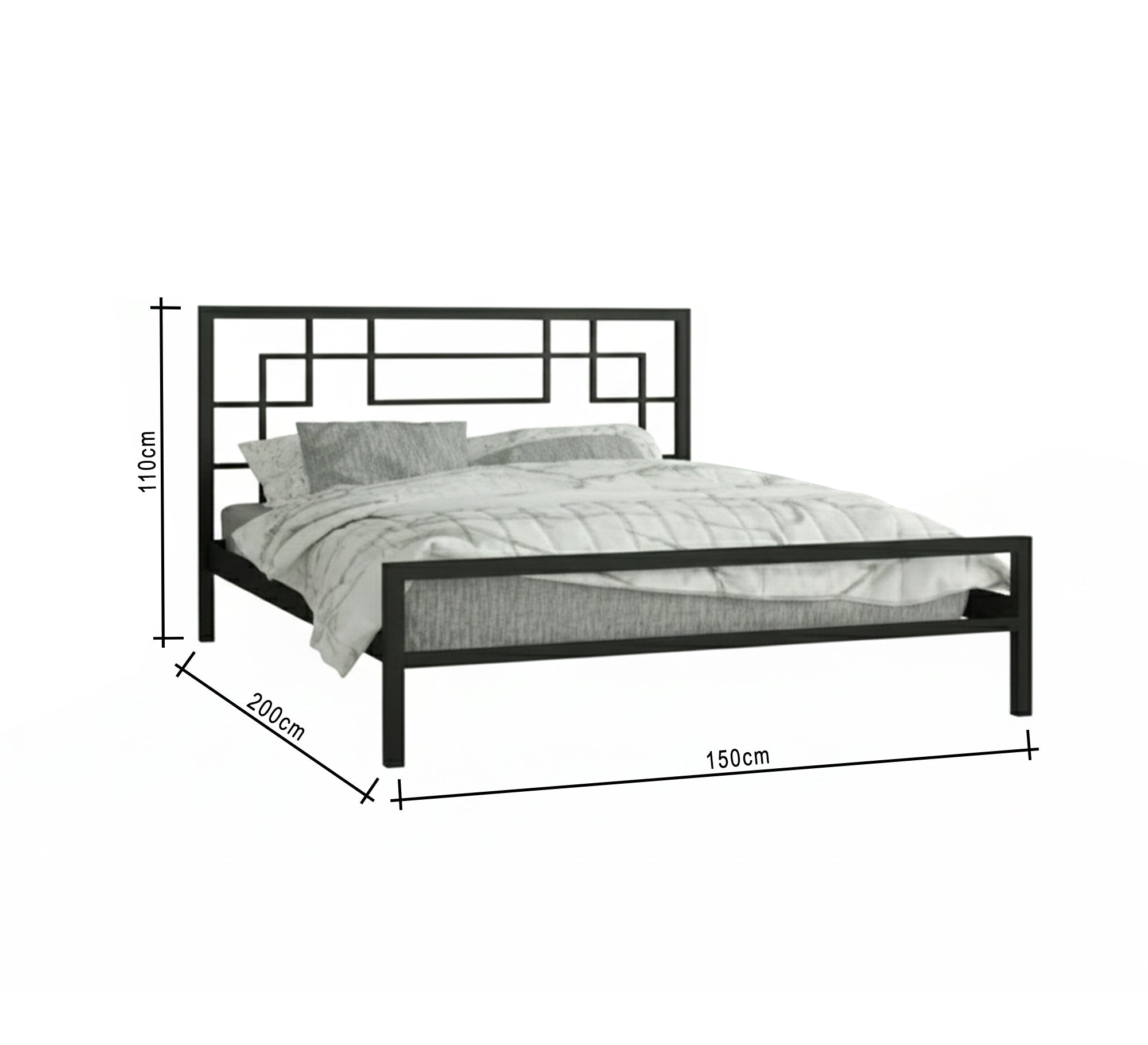 Black bed with a geometric square headboard - Vitrine Furniture - Furniture